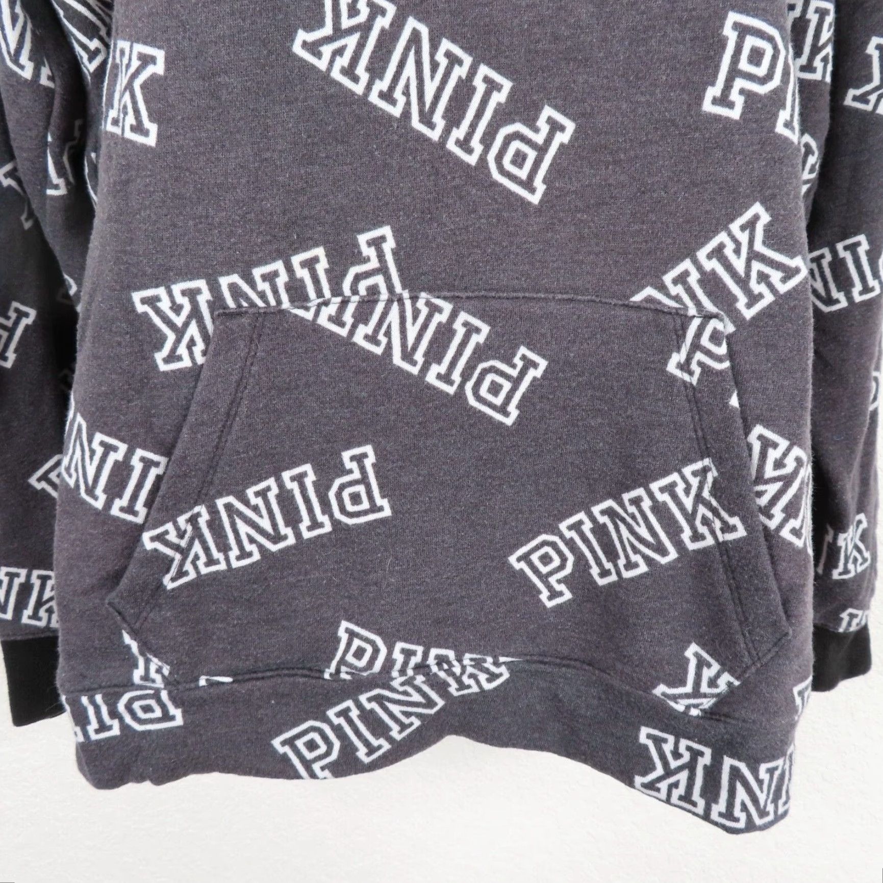 Victoria's Secret PINK Victoria's Secret Women's Small Dark Gray Logo Pullover Hoodie Sherpa Hooded Pullover Size S / US 4 / IT 40 - 4 Thumbnail