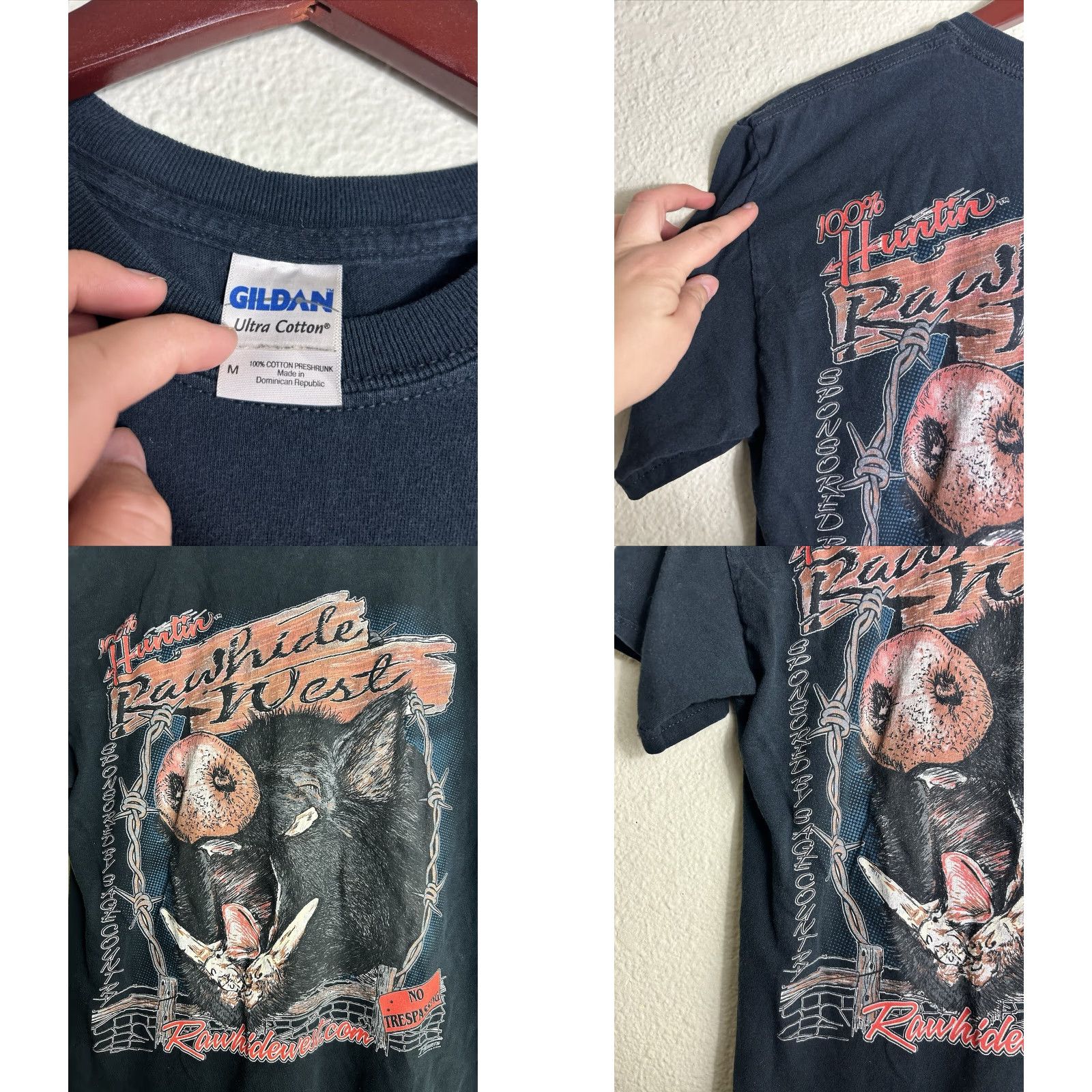 Gildan Mens Medium Short Sleeve T Shirt Black Gildan Rawhide West 100% Huntin Wild Boar Shirt Mens Size US M / EU 48-50 / 2 - 8 Thumbnail