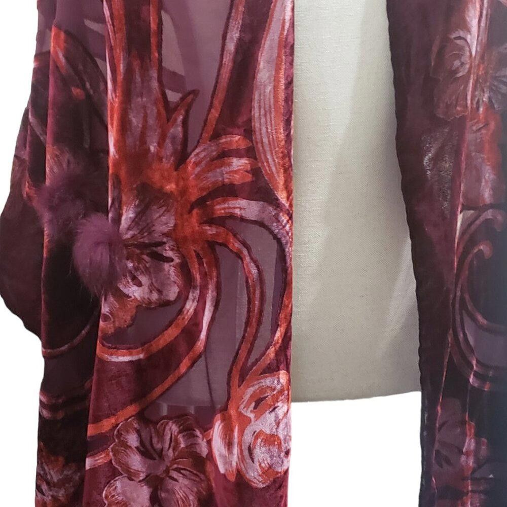 Designer CT1770 Red & Burgundy Wrap Fringed with Pom Poms Size ONE SIZE - 2 Thumbnail