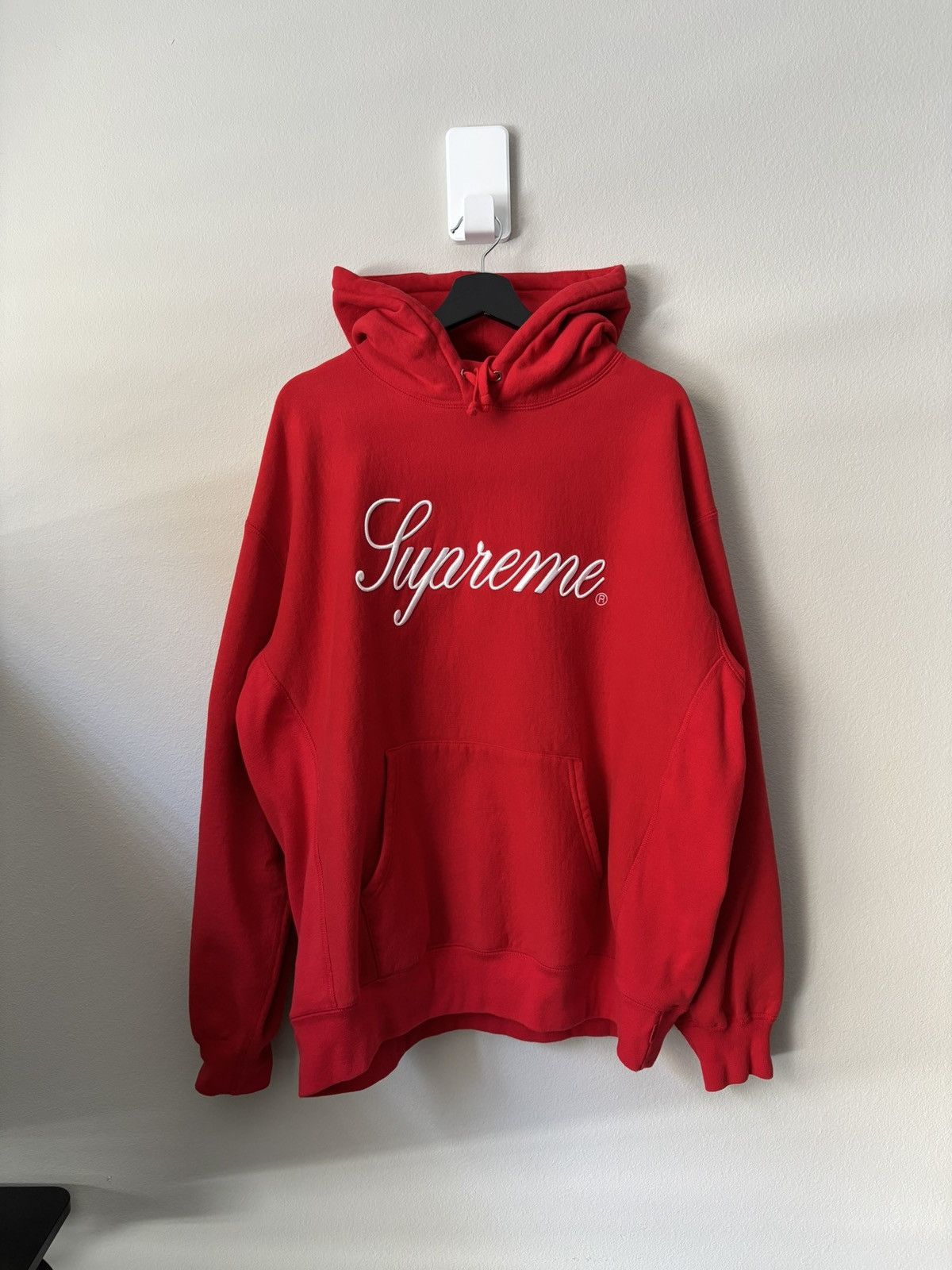 Supreme Supreme Raised Script Hooded Sweatshirt – FW23 (Red) – XL Size US XL / EU 56 / 4 - 1 Thumbnail