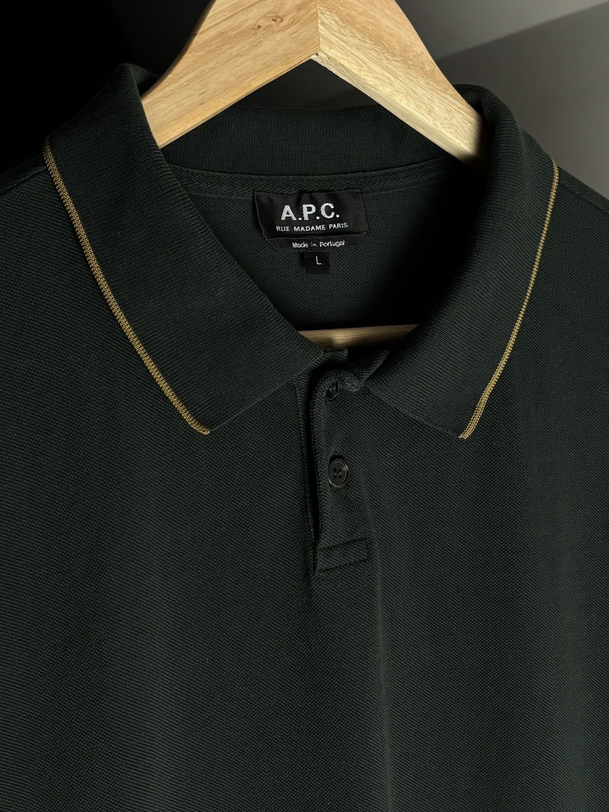 A.P.C. A.P.C. Dark Green Polo Shirt Size US L / EU 52-54 / 3 - 3 Thumbnail