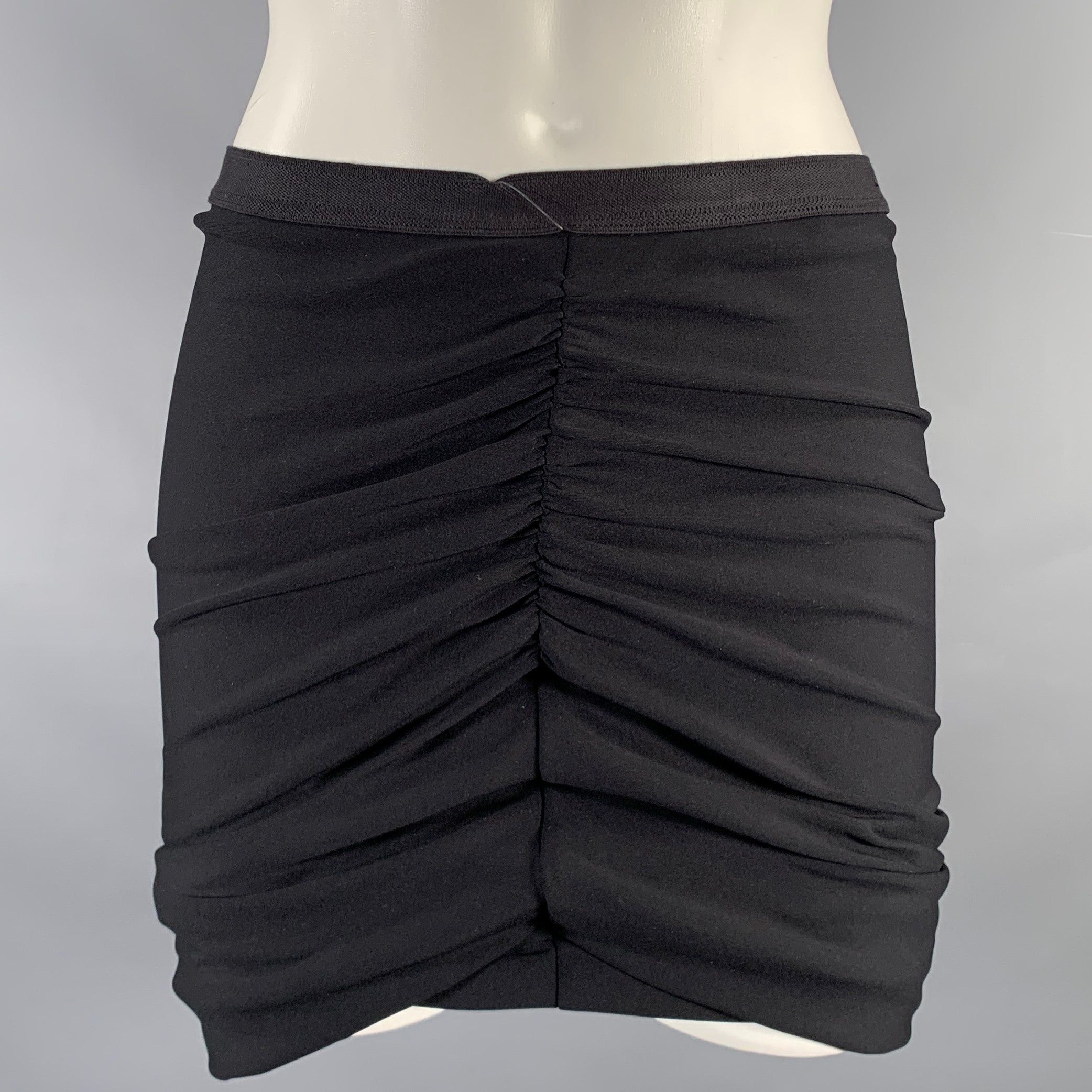 image of Rick Owens Black Nylon Eastane Ruched Asymmetrical Mini Skirt, Women's (Size 26)