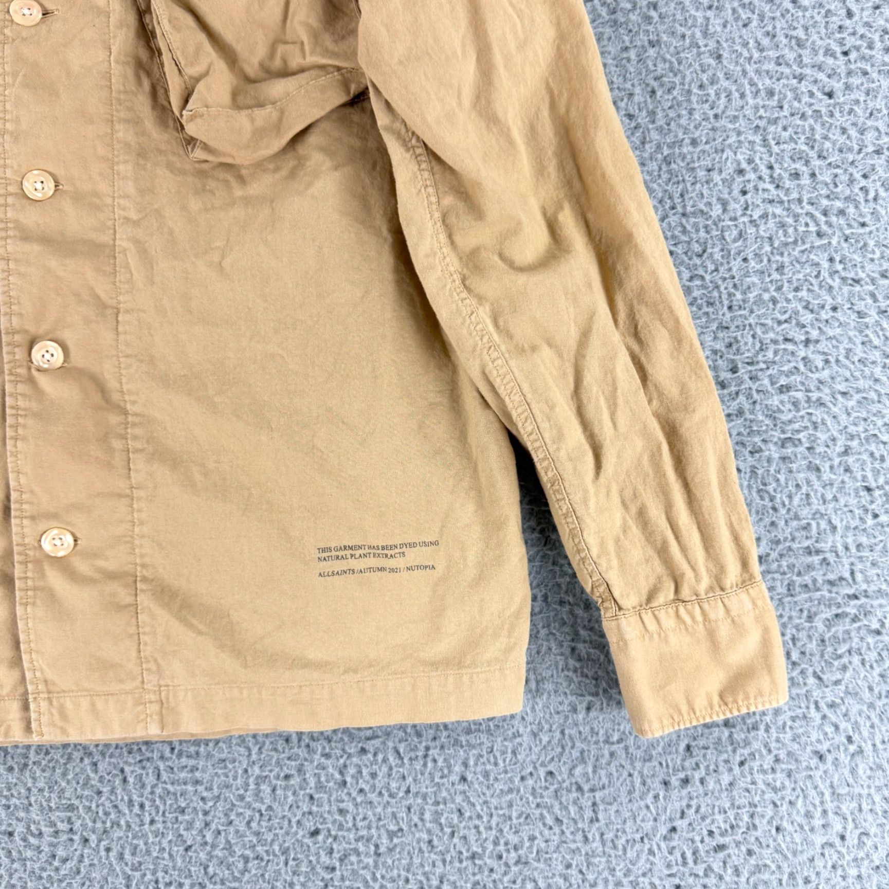 Allsaints AllSaints Strathmoor Button-Up Utility Shirt Mens Small Relaxed Fit Long Sleeve Brown Cotton Regular Pattern Solid Col Size US S / EU 44-46 / 1 - 3 Thumbnail