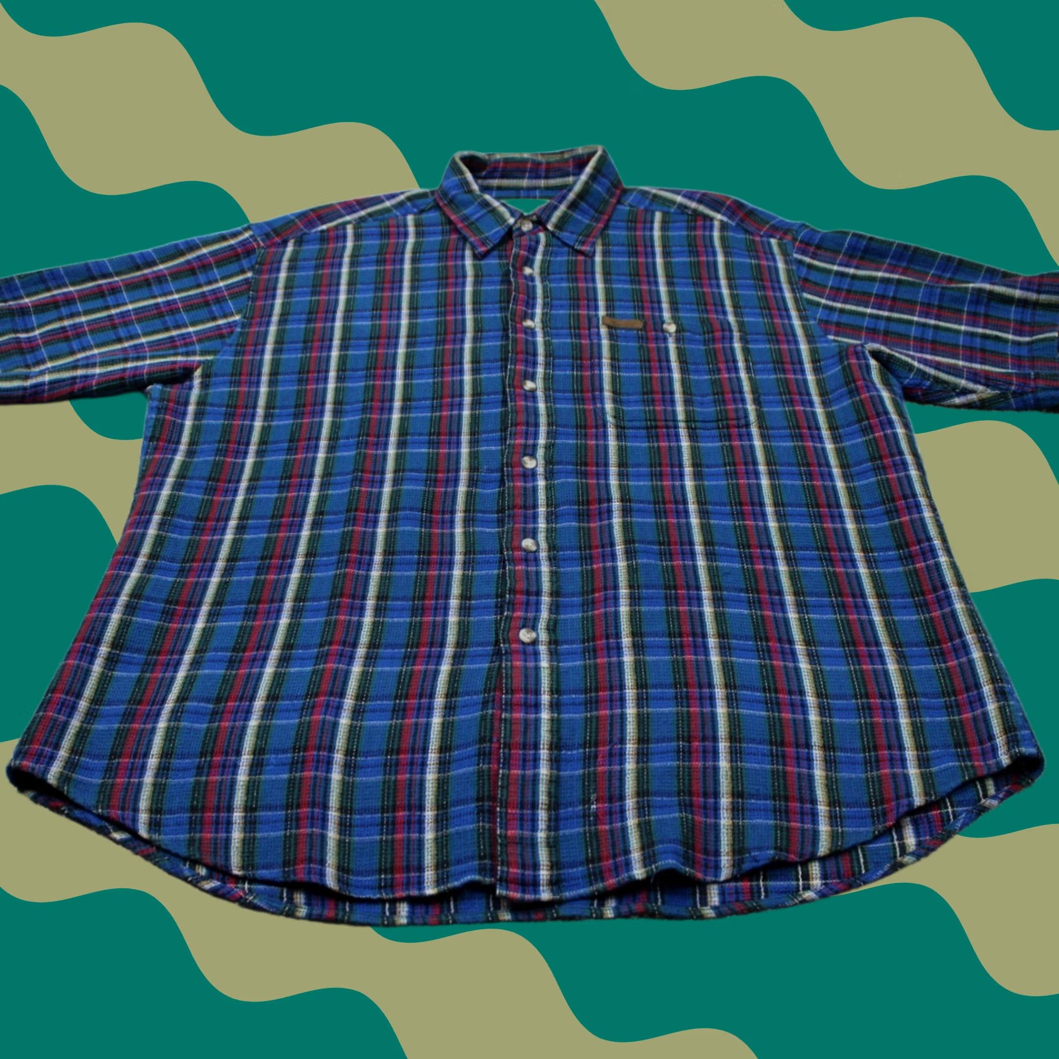 Vintage Woolrich Shirt Mens Large Atlantic Blue/Red/Green 100% Cotton S/S Button Up Size US L / EU 52-54 / 3 - 1 Thumbnail
