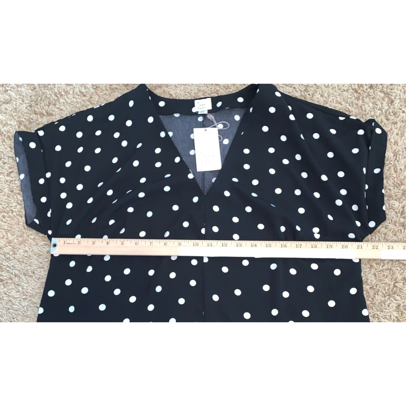 Vintage A New Day Dress Polka Dot Short Sleeve V-Neck XL Black White Shift" Size XL / US 12-14 / IT 48-50 - 2 Thumbnail