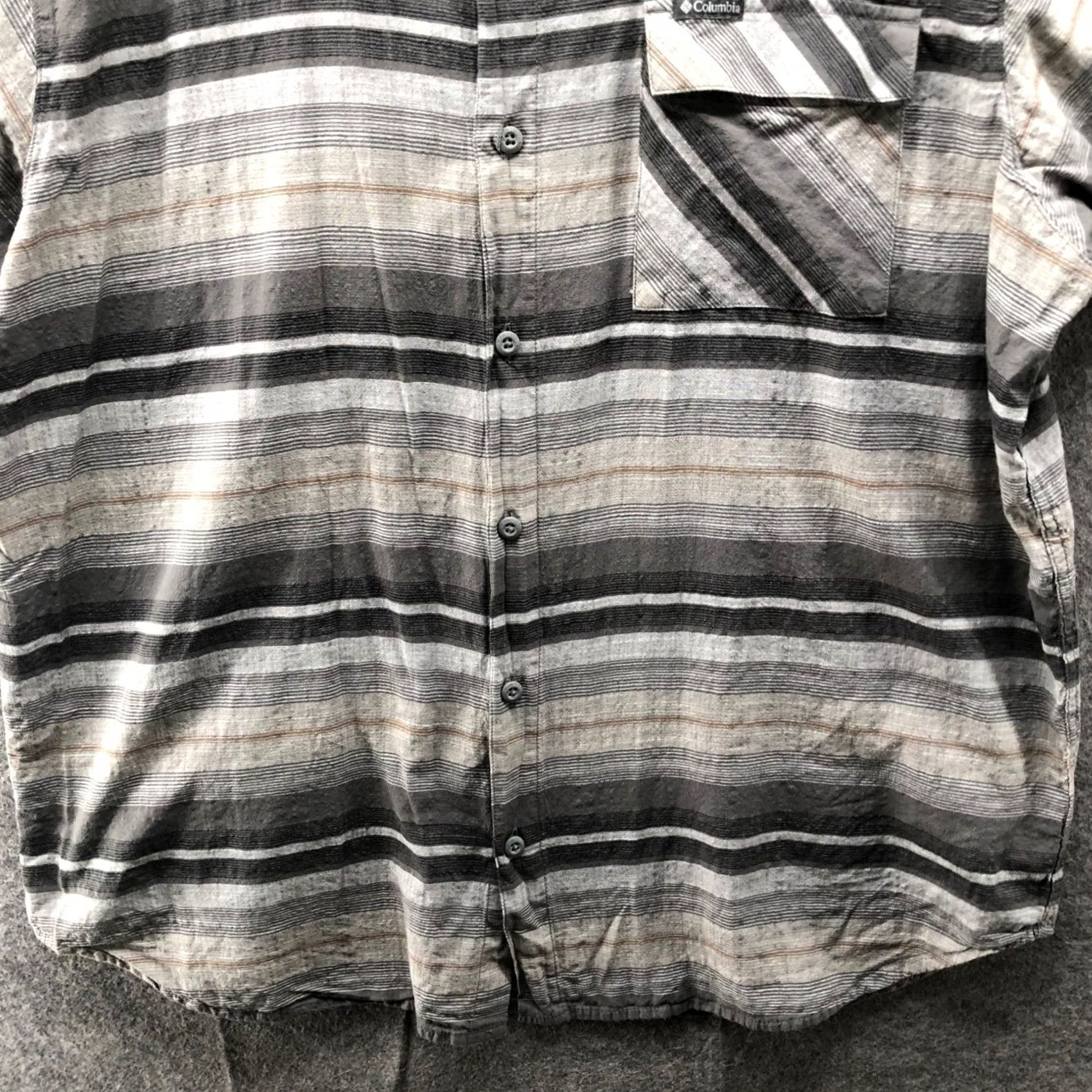 Vintage Columbia Shirt Mens XL Gray Striped Short Sleeve Button-Up Pocket Outdoor Casual Travel | All Seasons, Breathable, Pockets, Lightweight Size US XL / EU 56 / 4 - 7 Thumbnail