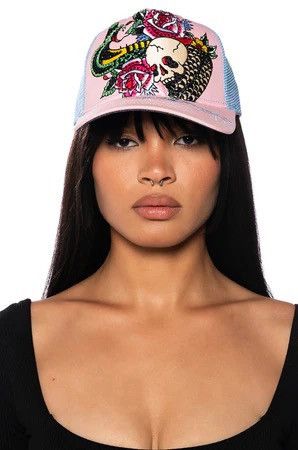 Ed Hardy ED HARDY WOMENS COBRA TRUCKER RHINESTONE HAT Size ONE SIZE - 3 Thumbnail