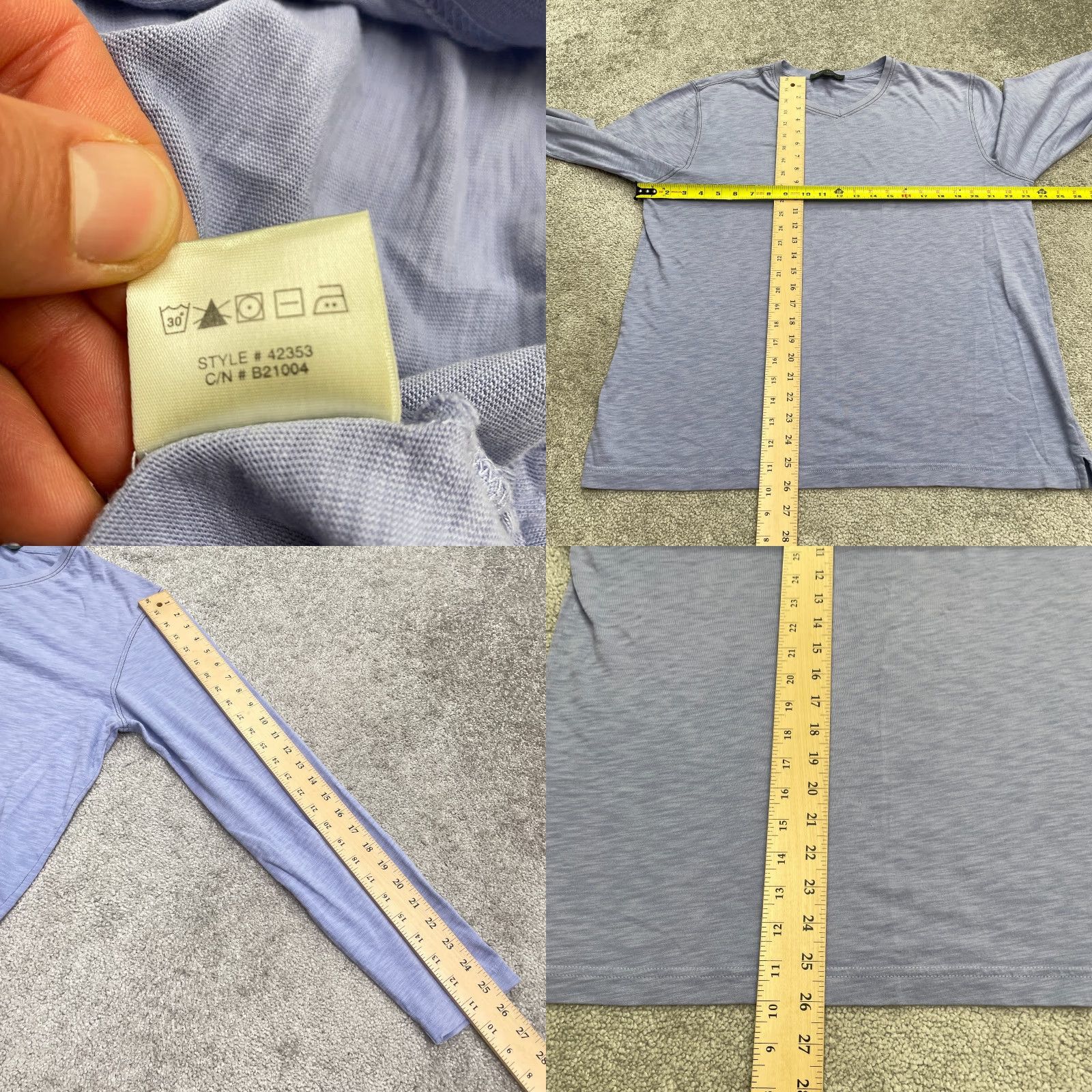 Vintage VINTAGE Robert Barakett Mens T-Shirt Long Sleeve XL Cotton Indigo Blue V-Neck Solid Designer Size US XL / EU 56 / 4 - 8 Thumbnail