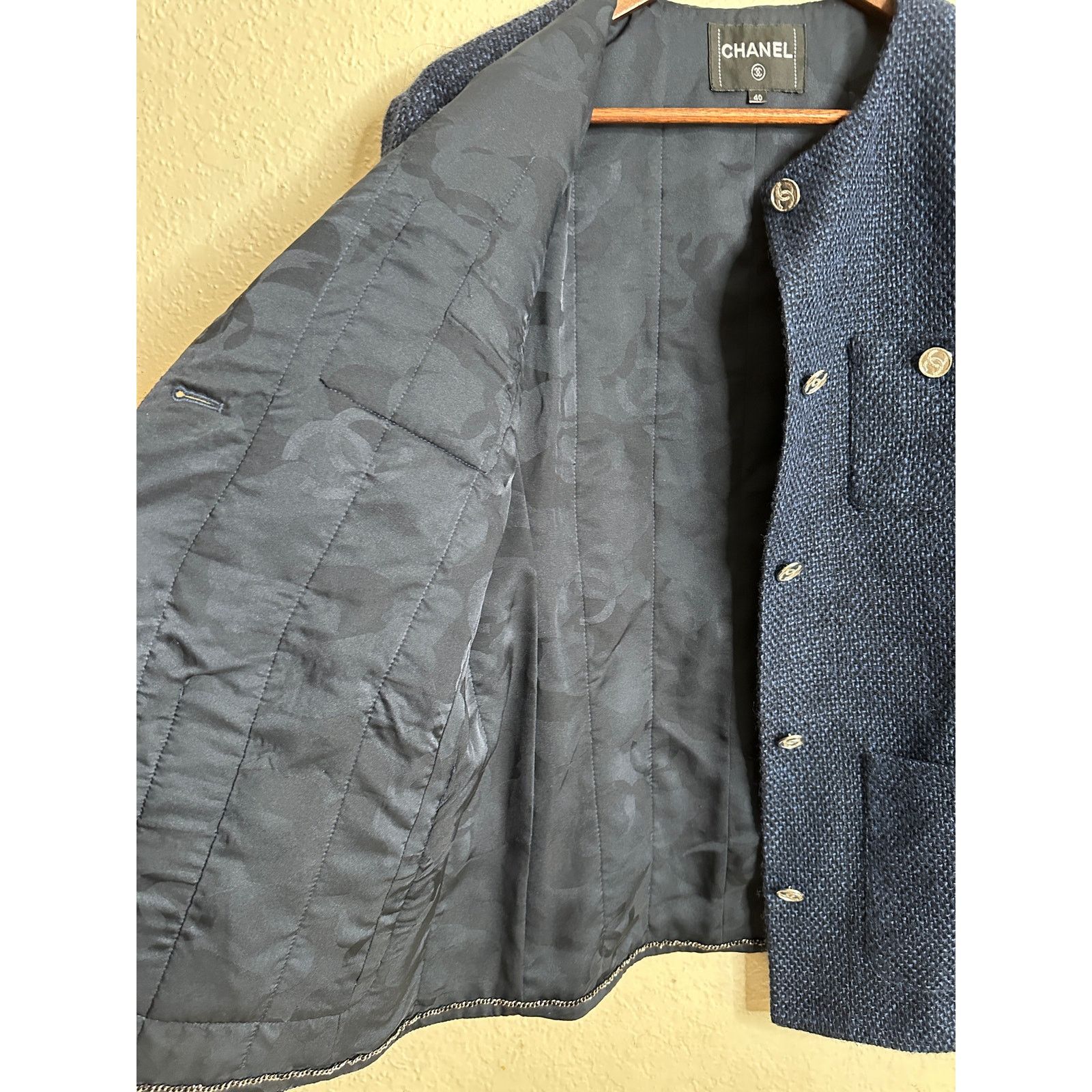 Chanel Chanel Tweed Blazer Navy Silver Buttons Womans 40 Size S / US 4 / IT 40 - 4 Thumbnail