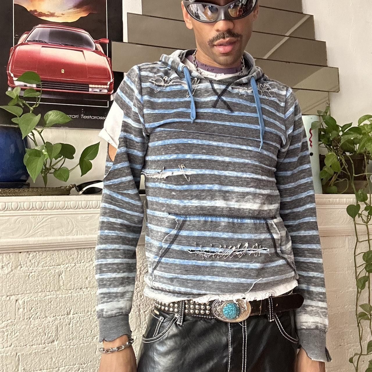 Other ASTROBOI* Blue Striped Punk Safety Pin Sweatshirt - Medium Size US M / EU 48-50 / 2 - 1 Thumbnail