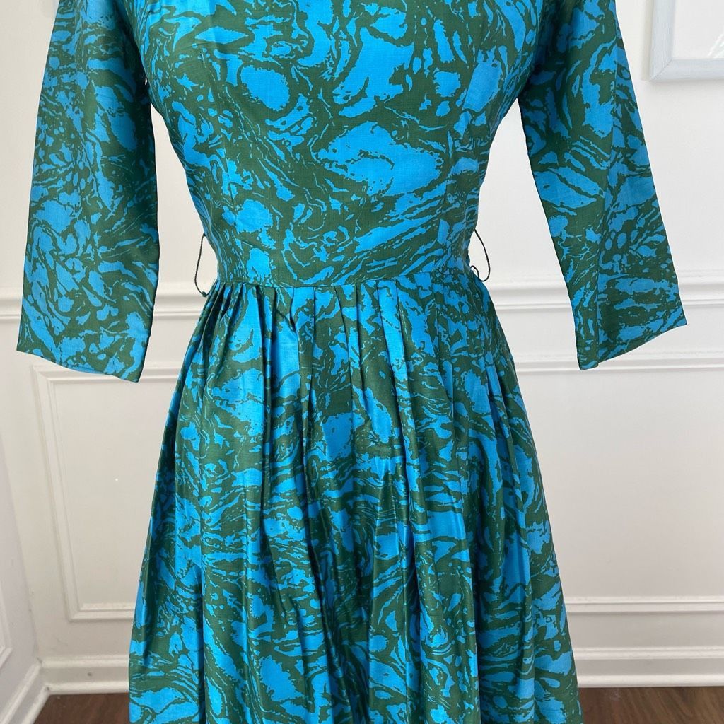 Vintage Vintage 60s Turquoise Green 3/4 Sleeve Fit and Flare Dress 4 S Size S / US 4 / IT 40 - 4 Thumbnail