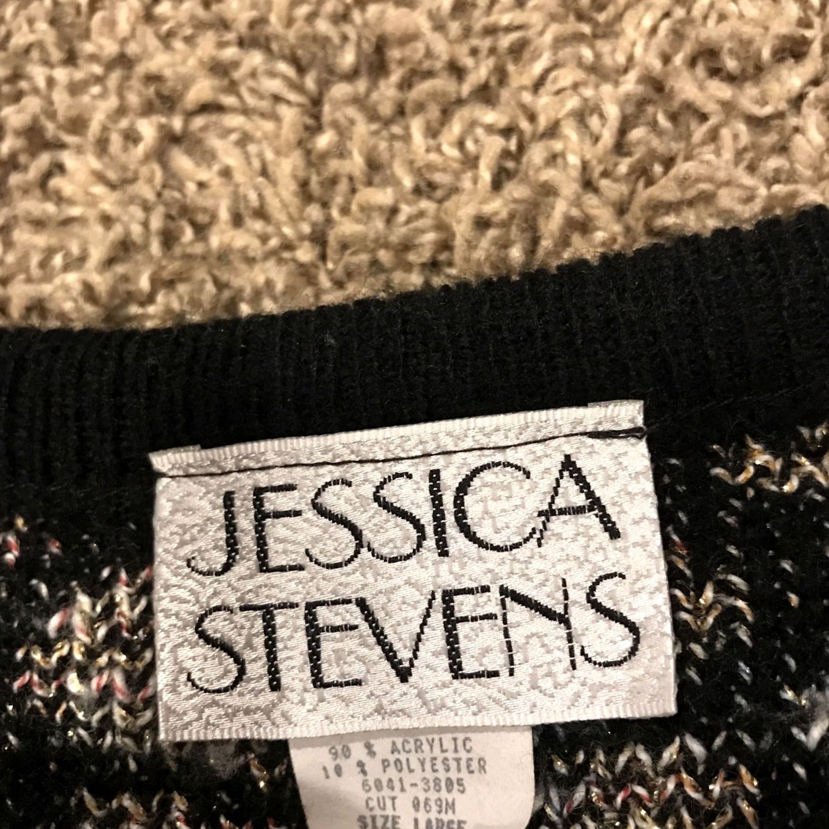 Vintage VTG Jessica Stevens Glitter BLACK KNIT SWEATER SIZE L Acrylic Blend 1990s Party Geometric Womens Size L / US 10 / IT 46 - 2 Thumbnail
