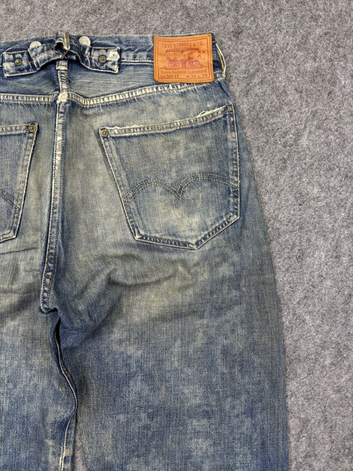 Levi's Vintage Clothing 💥Super Thrashed💥LVC 1920 Model Thrashed Distrssed Denim F993 Size US 33 - 11 Thumbnail