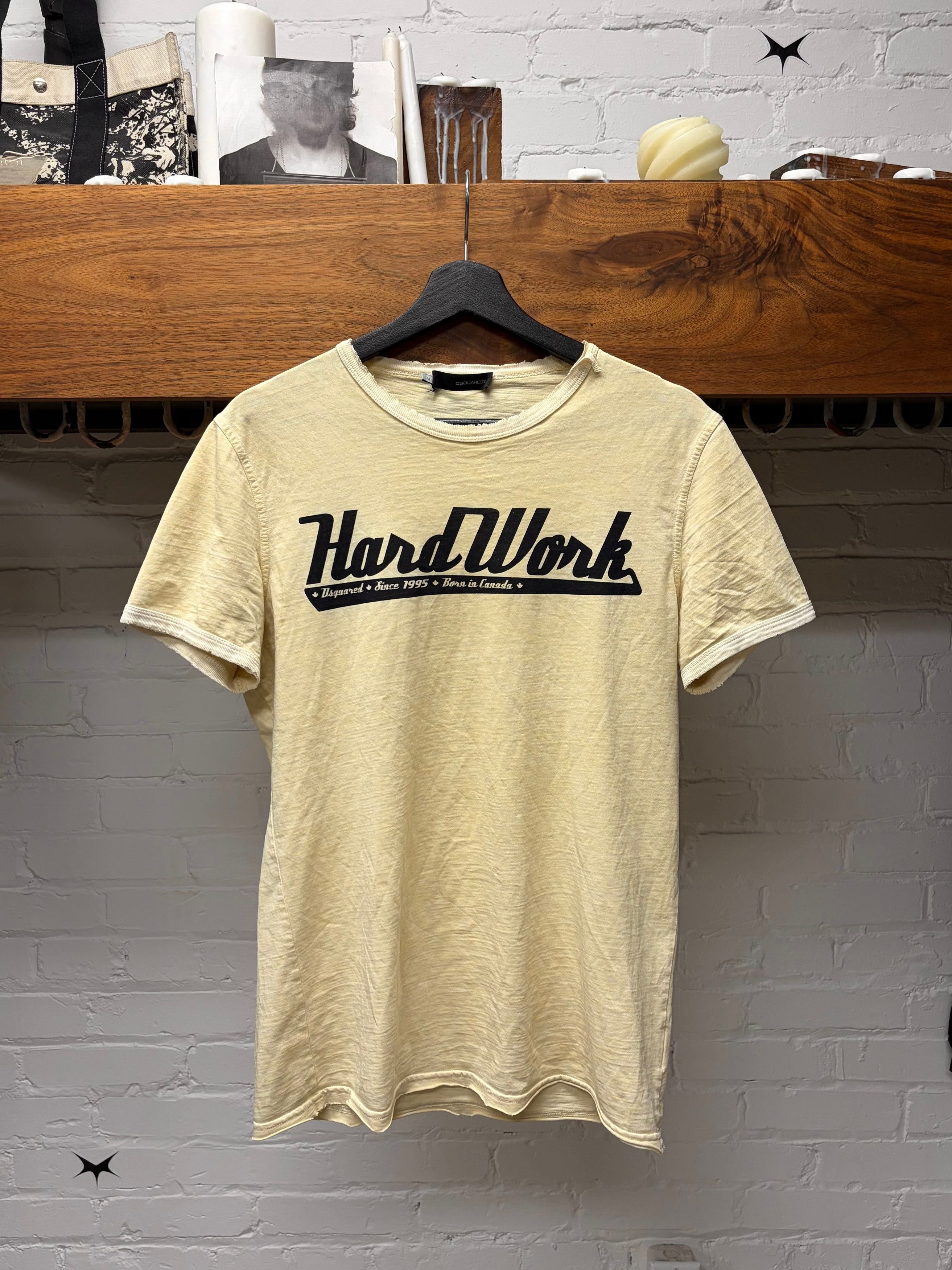 2000s Dsquared2 ‘Hardwork’ Baseball Logo Distressed Cotton T-Shirt