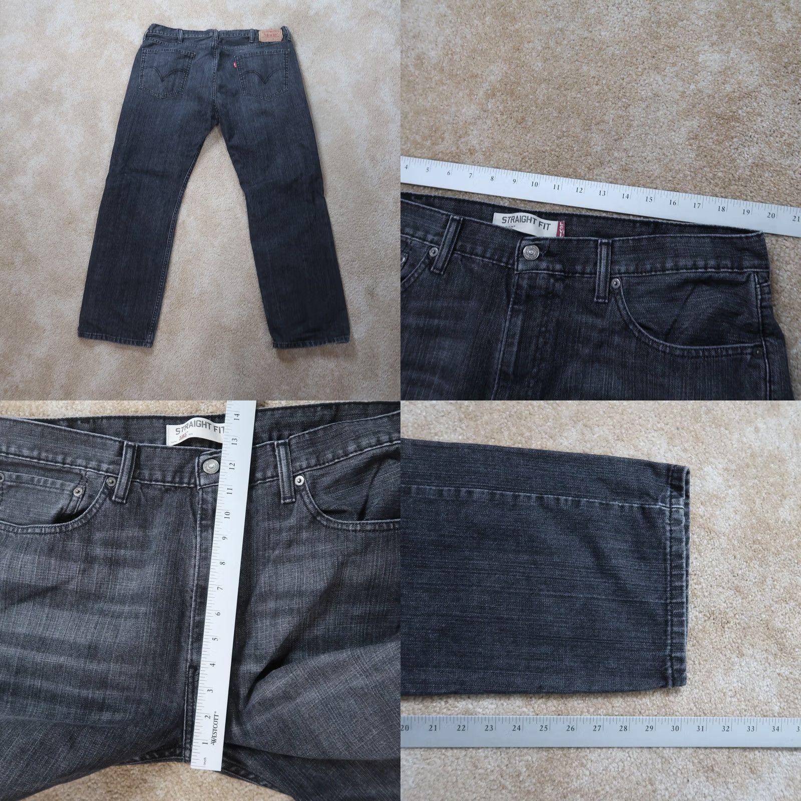 Levi's Levi's 505 Regular Fit Straight Leg Denim Jeans Men 38x30 Black Denim Jeans Size US 38 / EU 54 - 8 Thumbnail