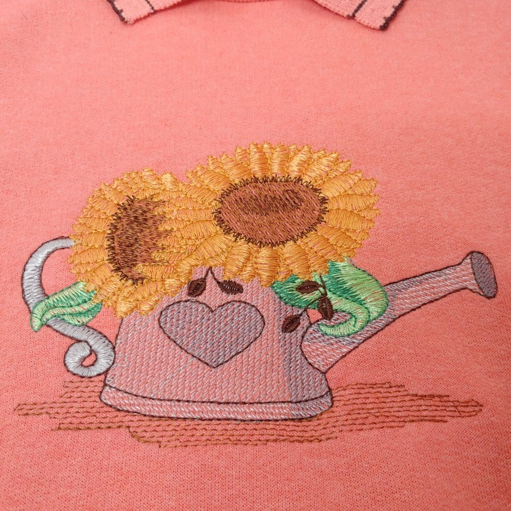 Sunflower VINTAGE Sweatshirt L Sunflower Teapot Collared Embroidered Floral Cottagecore Women’s Sweatshirt L Salmon Cotton Blend Knit Pullover Size L / US 10 / IT 46 - 3 Thumbnail