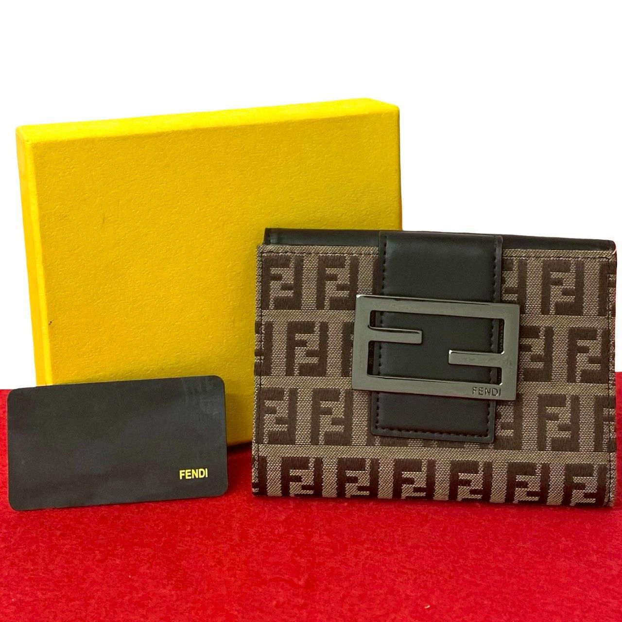 Fendi Fendi Zucchino FF Logo Canvas Leather Wallet Leather Short Wallet 317-7 DUTY FREE for USA