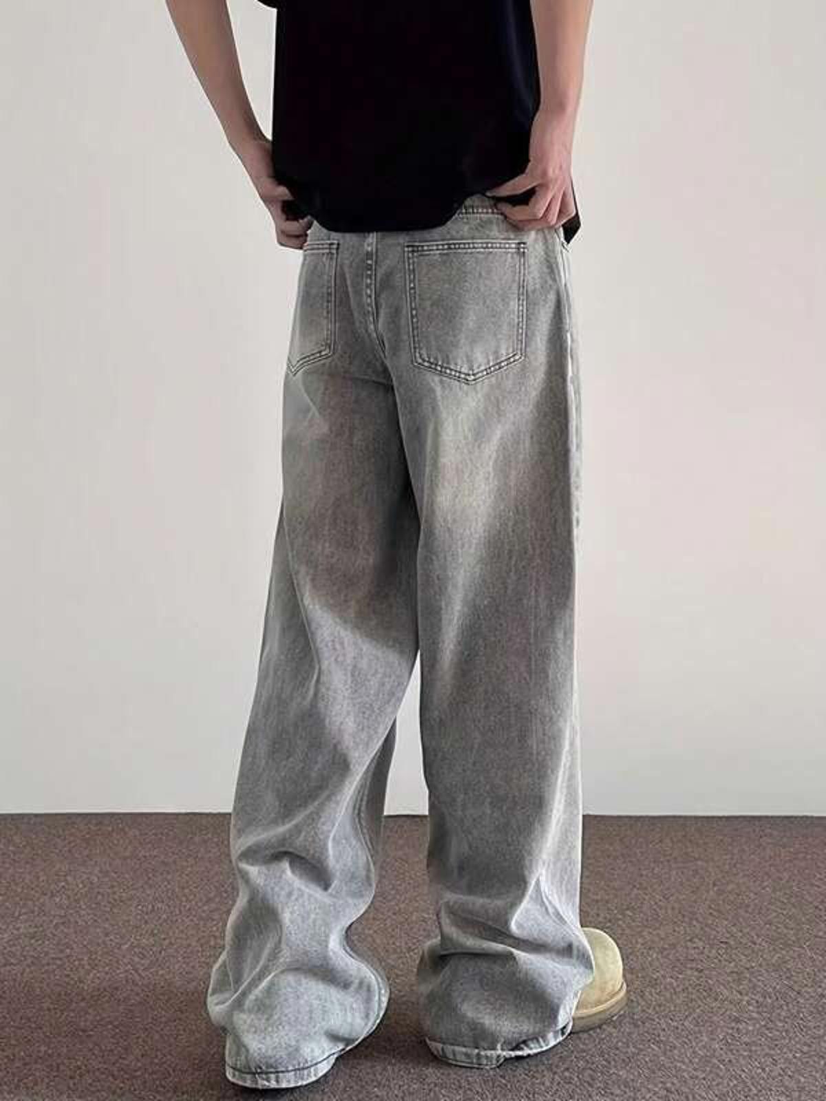 Vintage Whiskered Retro Wide-Leg Grey Jeans Size US 33 - 2 Thumbnail