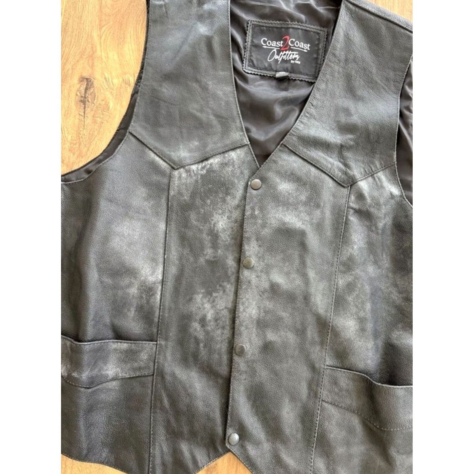 Vintage VINTAGE Coast 2 Cost Black Leather Motorcycle Biker Snap Up Vest Mens 2XL Size US XXL / EU 58 / 5 - 2 Thumbnail