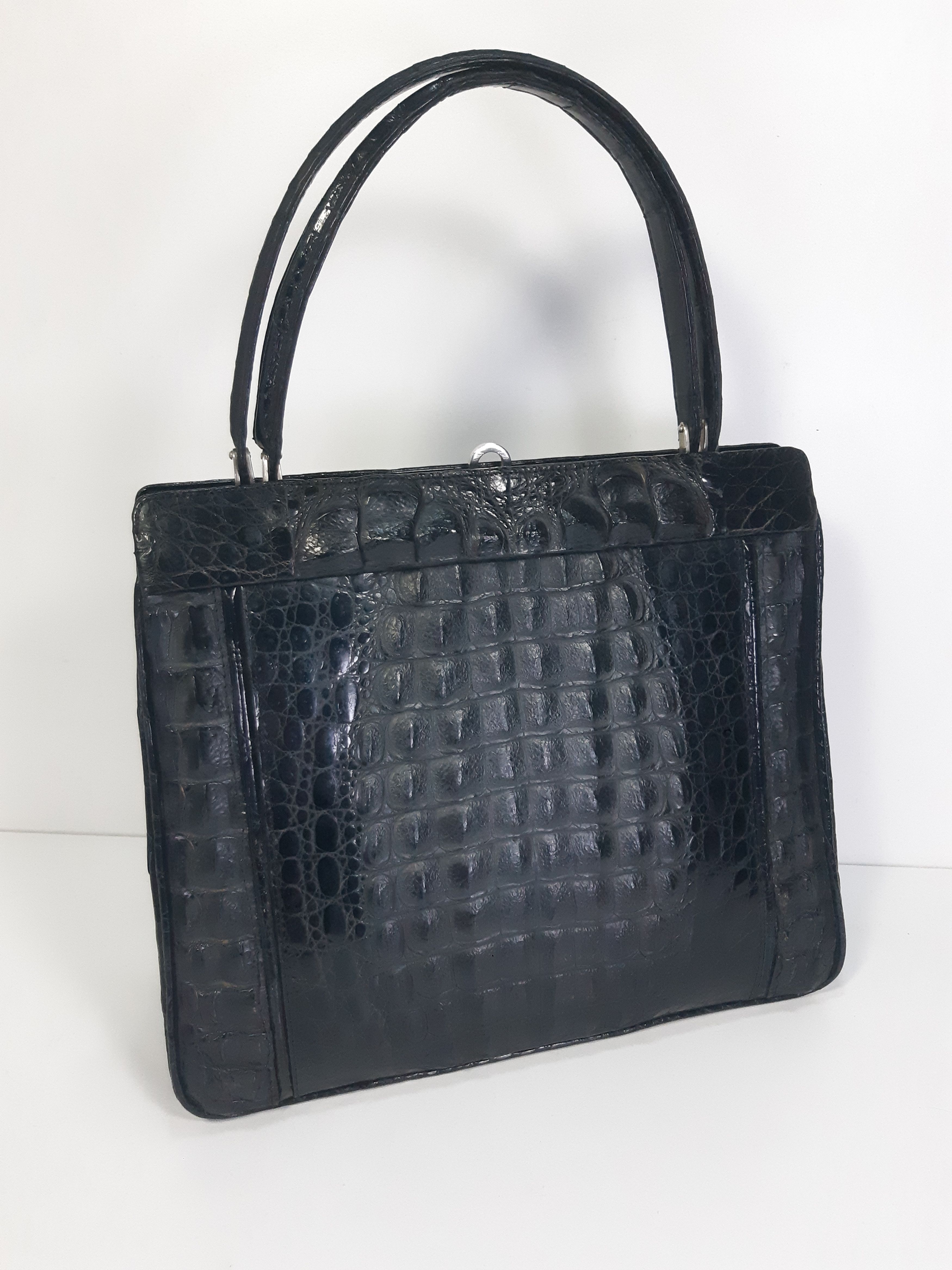 Other Vintage Genuine Hornback Crocodile Handbag Glossy Black Size ONE SIZE - 9 Thumbnail