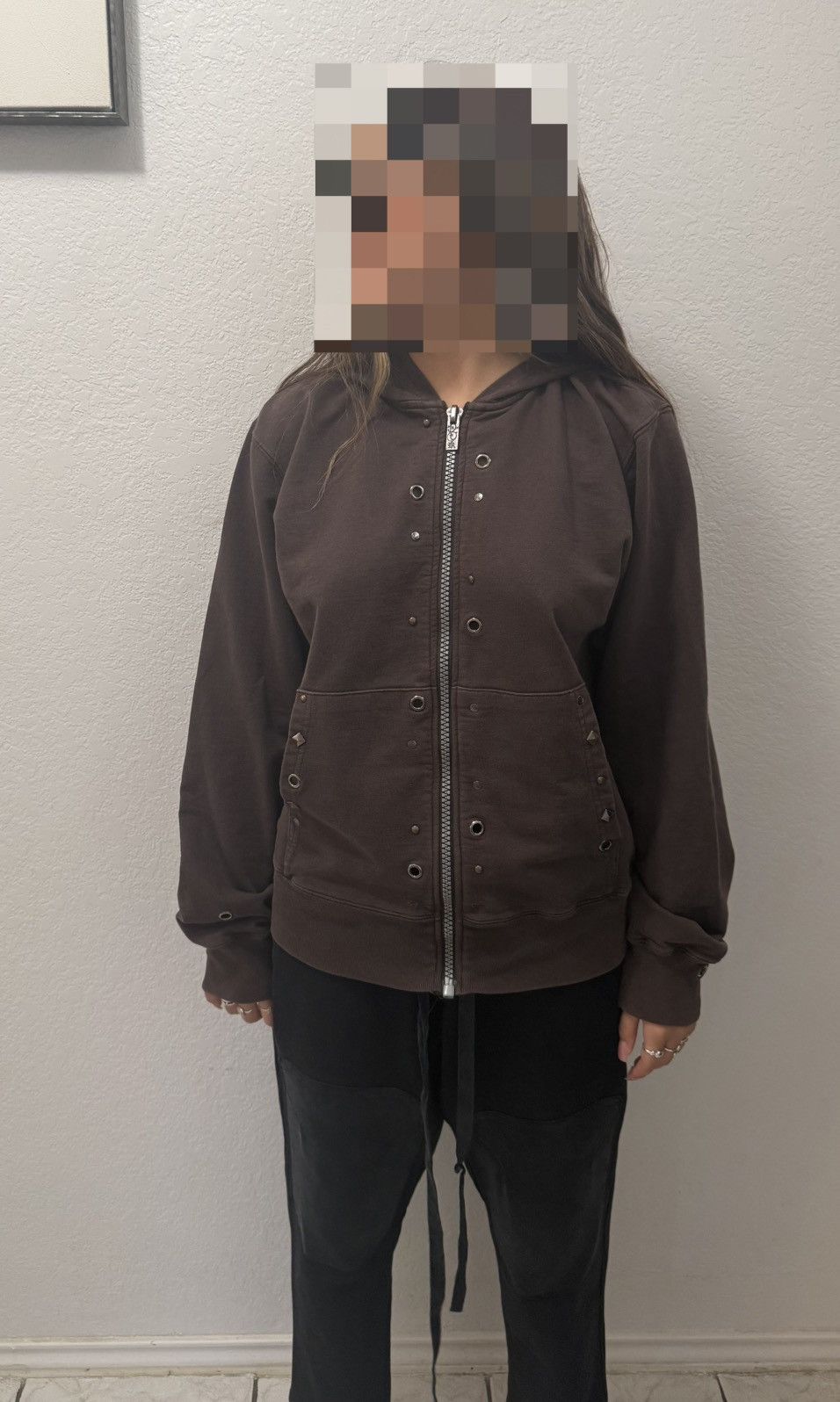 Other RG512 Vintage Y2K Cyber Punk Metal Studded Zip Hoodie Anthra Size M / US 6-8 / IT 42-44 - 12 Thumbnail