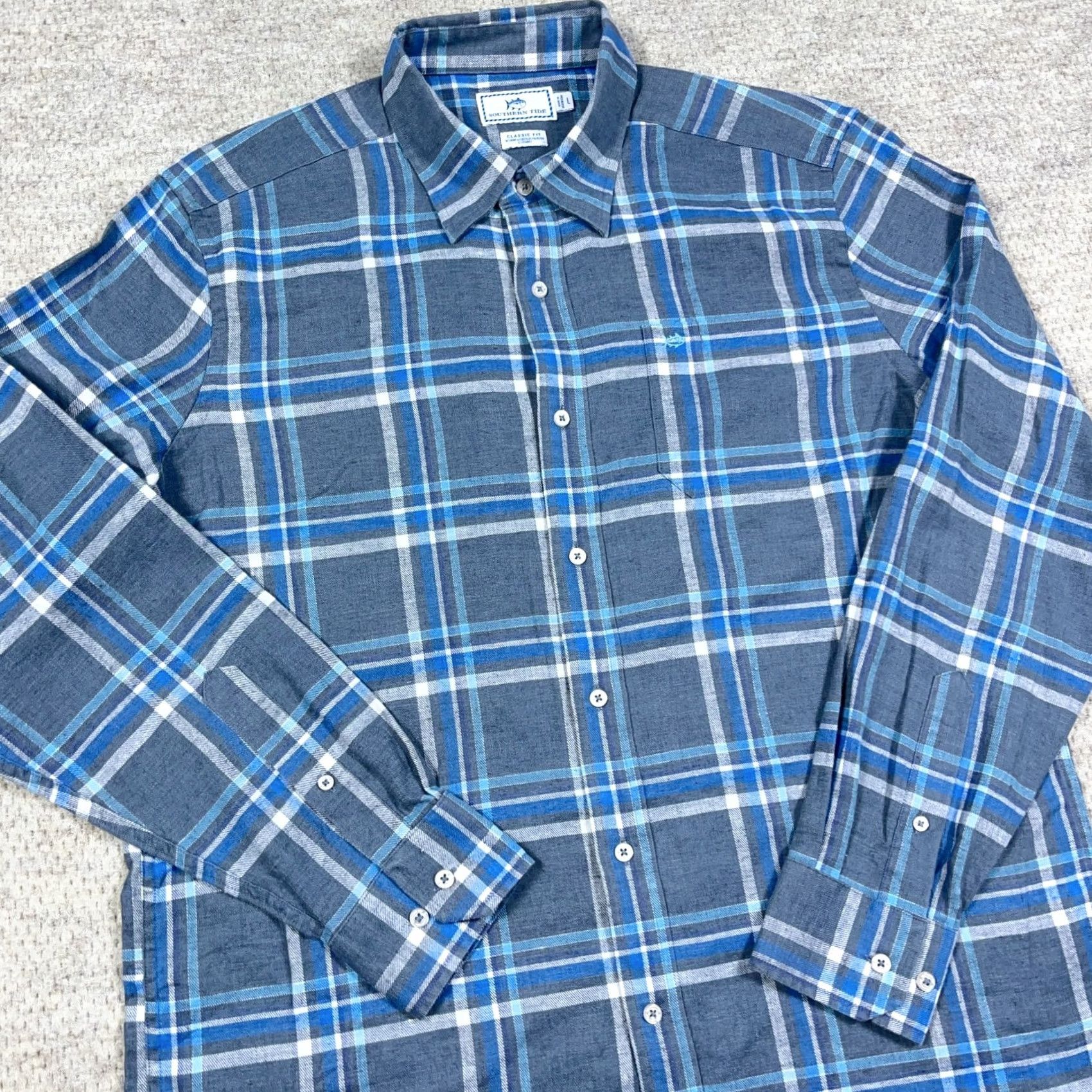 Southern Tide Southern Tide Shirt Mens L Blue Flannel Men Plaid Button Classic Fit Pocket Size US L / EU 52-54 / 3 - 4 Thumbnail