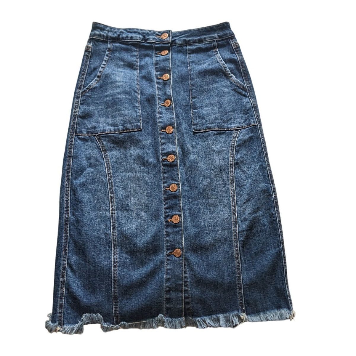Other Tricot Long Denim Blue Fringe Hem Button Up Skirt Small Size 27" / US 4 / IT 40 - 9 Thumbnail