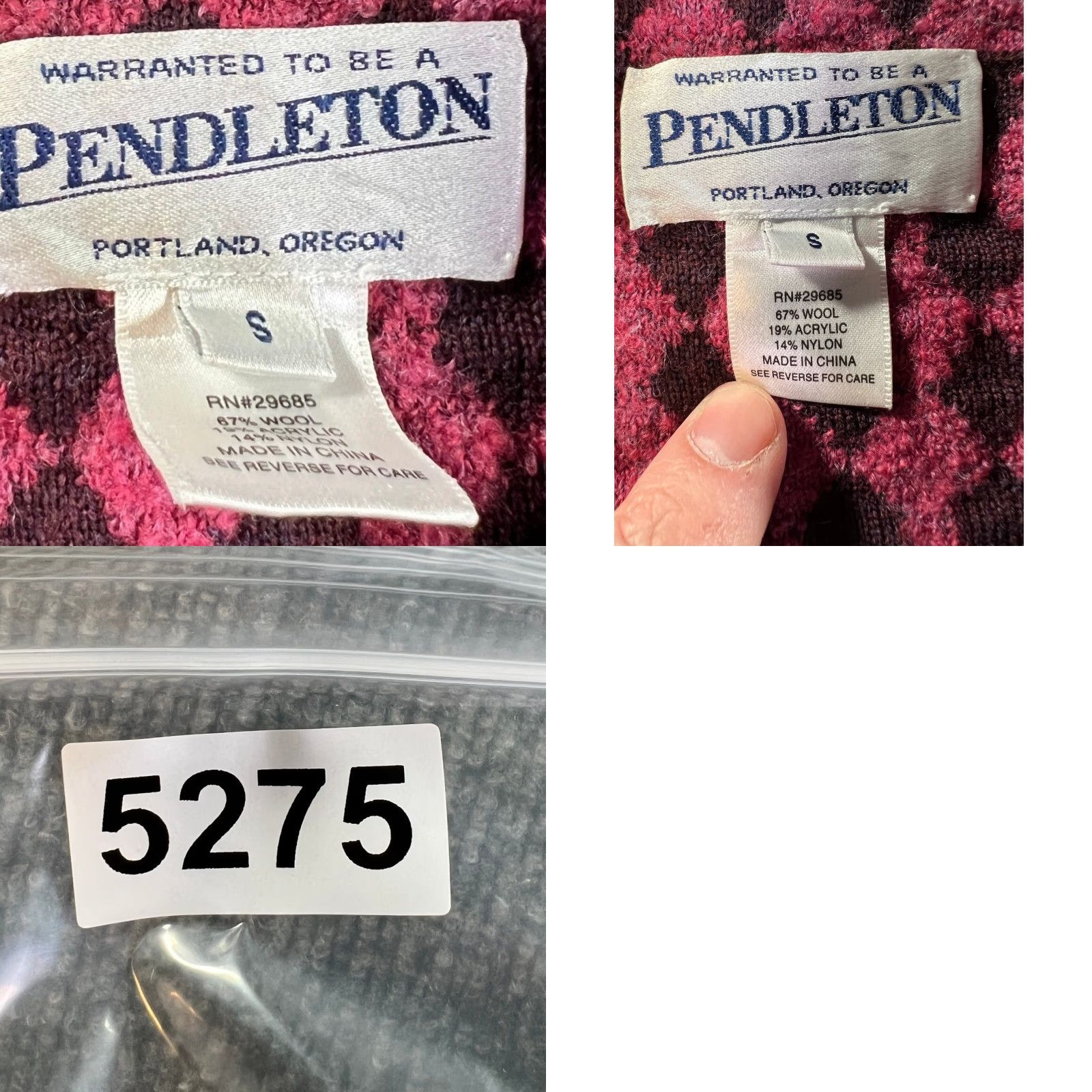 Pendleton VINTAGE Pendleton Cardigan Women Small Pink Burgundy Harlequin Diamond Full Zip Wool Size S / US 4 / IT 40 - 9 Thumbnail