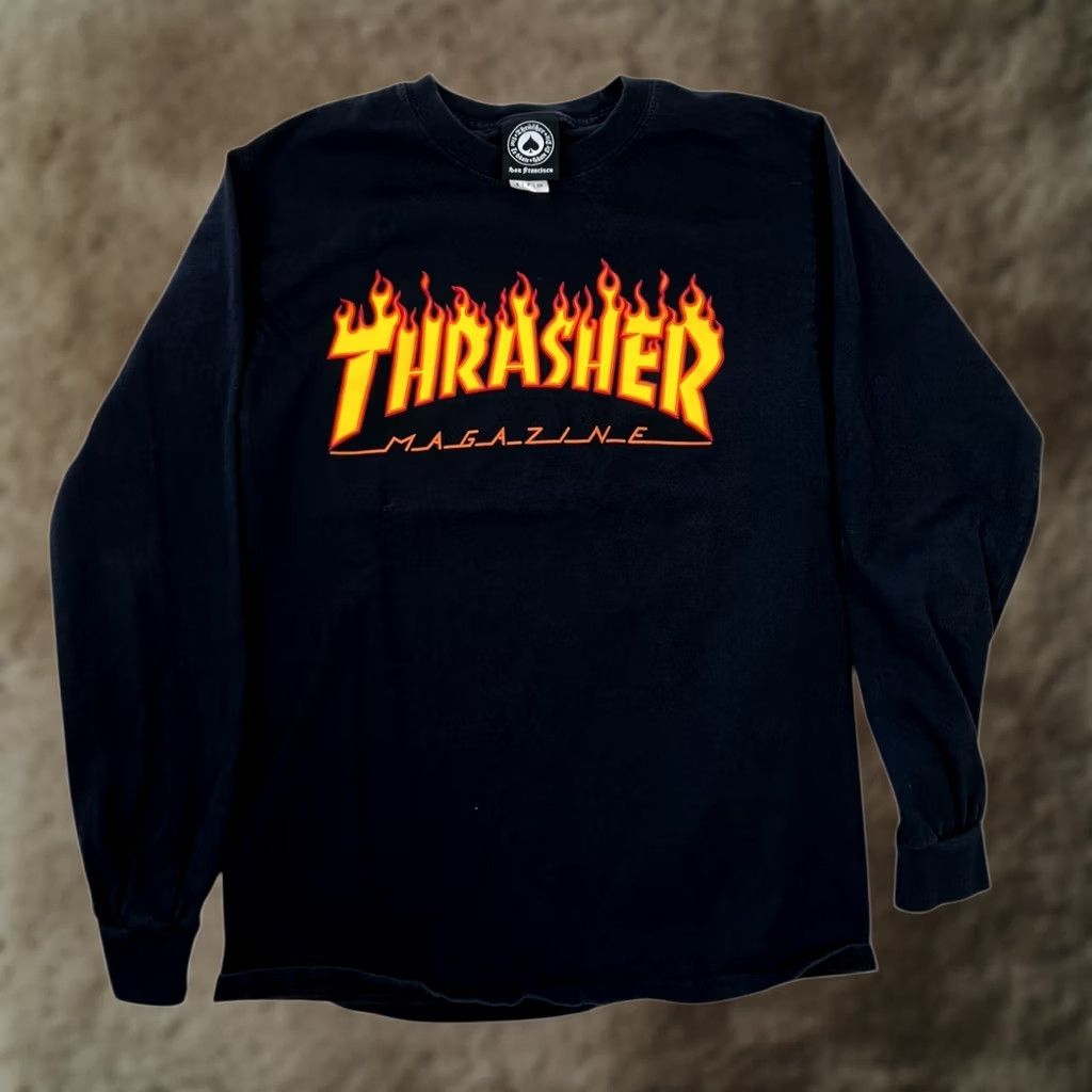 Thrasher VINTAGE Thrasher Magazine Long Sleeve T-Shirt Flame Spell Out Size Small Mens Regular Black 90s Shirt Size US S / EU 44-46 / 1 - 1 Thumbnail