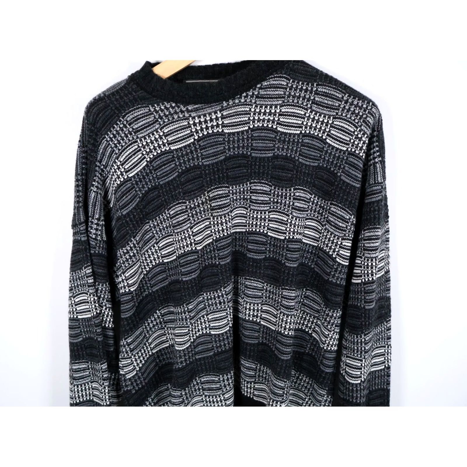 Vintage VINTAGE David Taylor Sweater Mens XL Gray Black Textured Stripe Knit USA Made VTG Size US XL / EU 56 / 4 - 4 Thumbnail