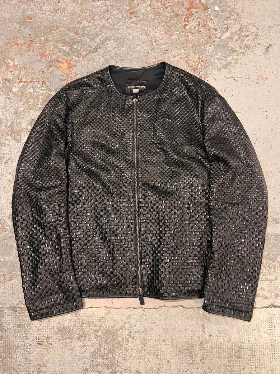 Emporio Armani SS2010 Emporio Armani Woven Gradient Black Leather Jacket Size US L / EU 52-54 / 3 - 4 Thumbnail
