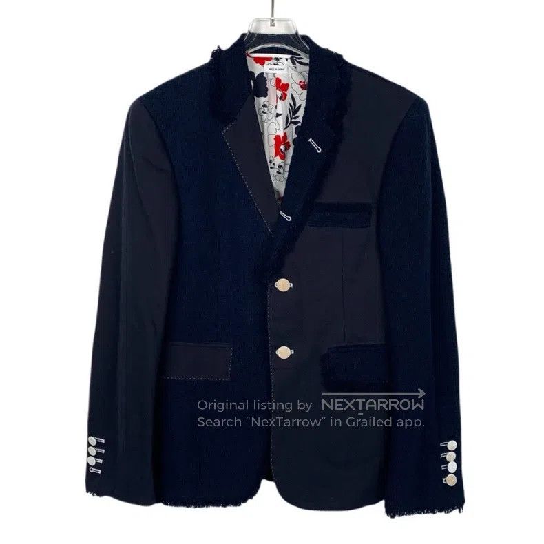 Thom Browne Thom Browne size 0 Knitted, pieced lapel blue cotton jacket Size 40L - 1 Thumbnail