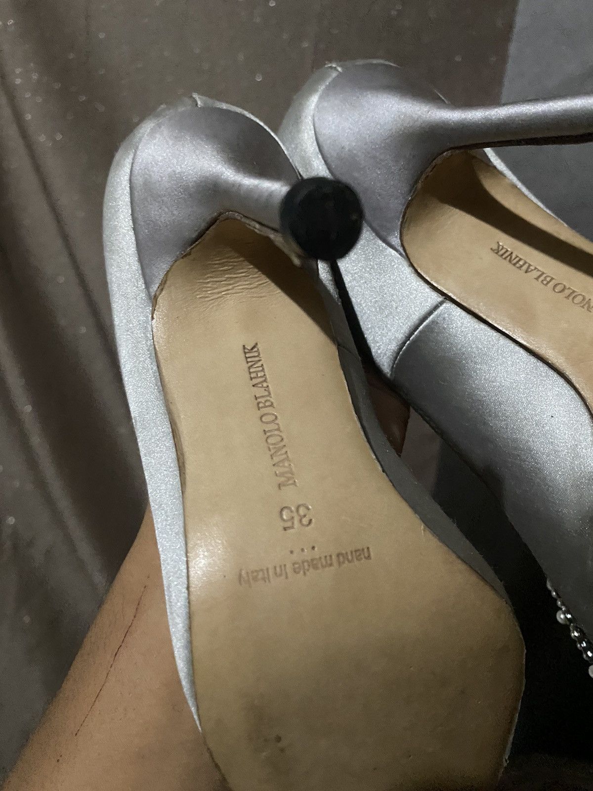 Manolo Blahnik MANOLO BLAHNIK Hangisi silver 70 white satin pearl buckle Size US 4 / IT 34 - 6 Thumbnail