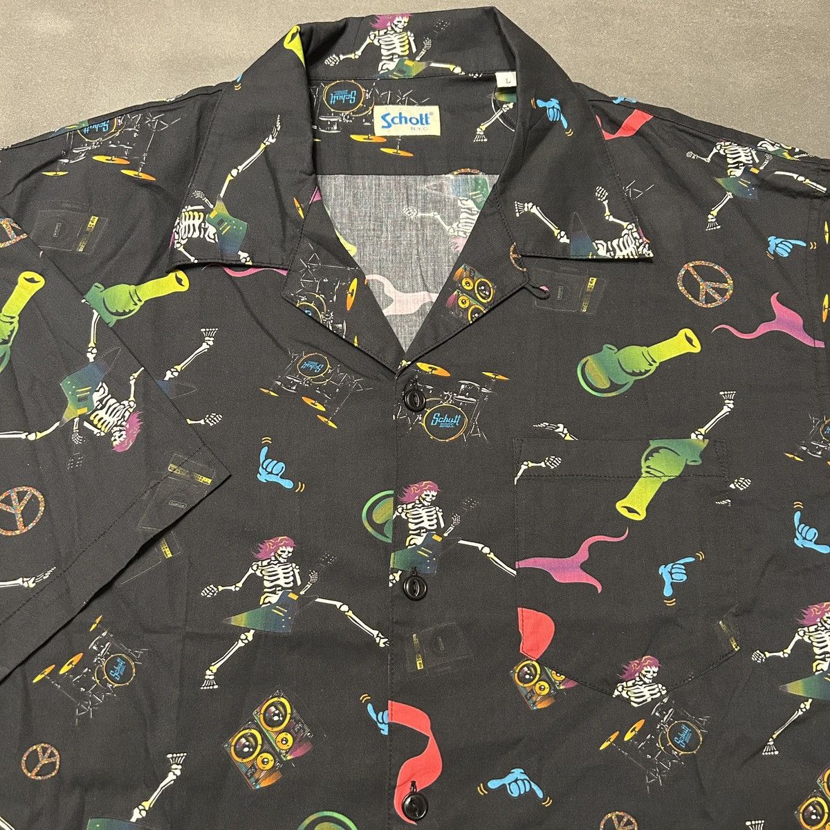 Schott Schott Camp Collar Skeleton Print Button Up Shirt Size US L / EU 52-54 / 3 - 3 Thumbnail