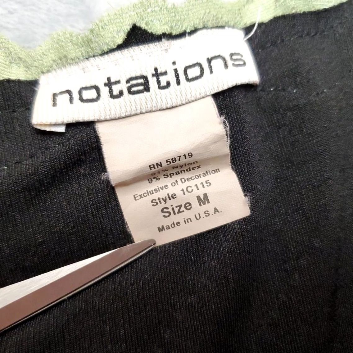 Vintage Notations VTG Tank Top Womens Medium Black Green Lace Trim Sleeveless Stripe USA Size M / US 6-8 / IT 42-44 - 3 Thumbnail