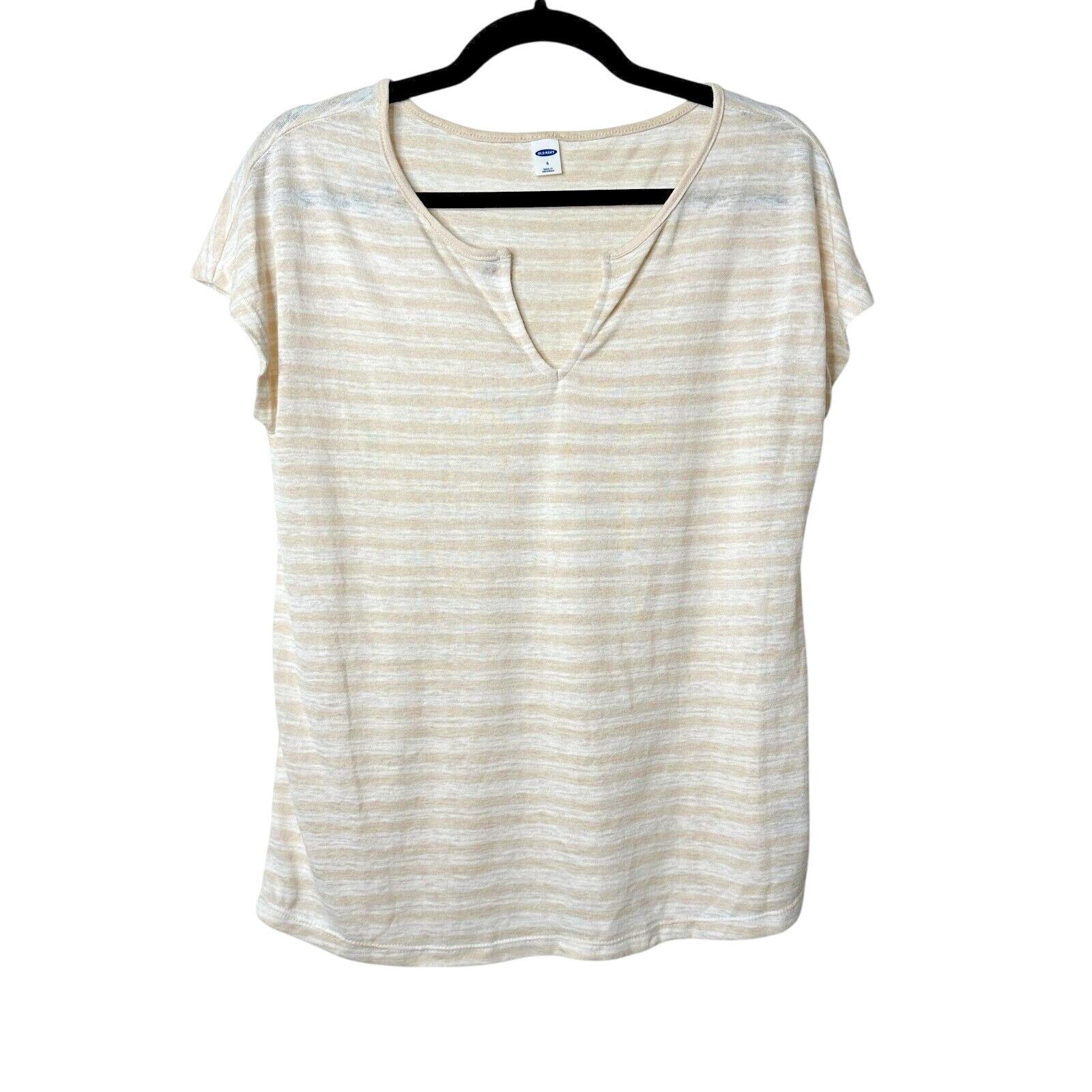 Old Navy Old Navy Cream & White Striped V-Split Neck Tee Blouse Small Size S / US 4 / IT 40 - 1 Thumbnail
