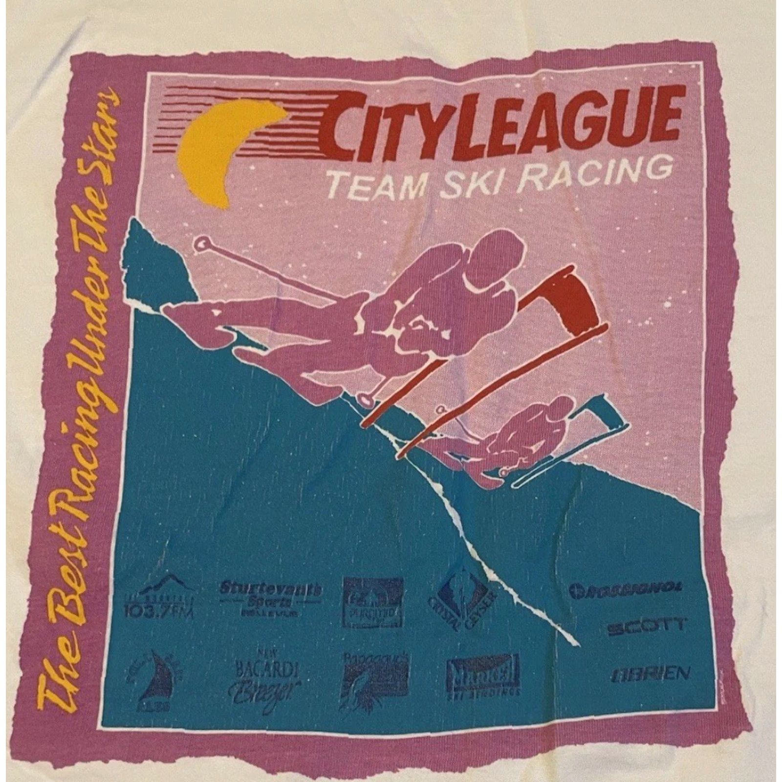 Vintage VINTAGE 90s City League Ski Racing T-Shirt XL White Grunge Distressed Single Stitch Mens USA 80s 90s Sun Art Size US XL / EU 56 / 4 - 3 Thumbnail