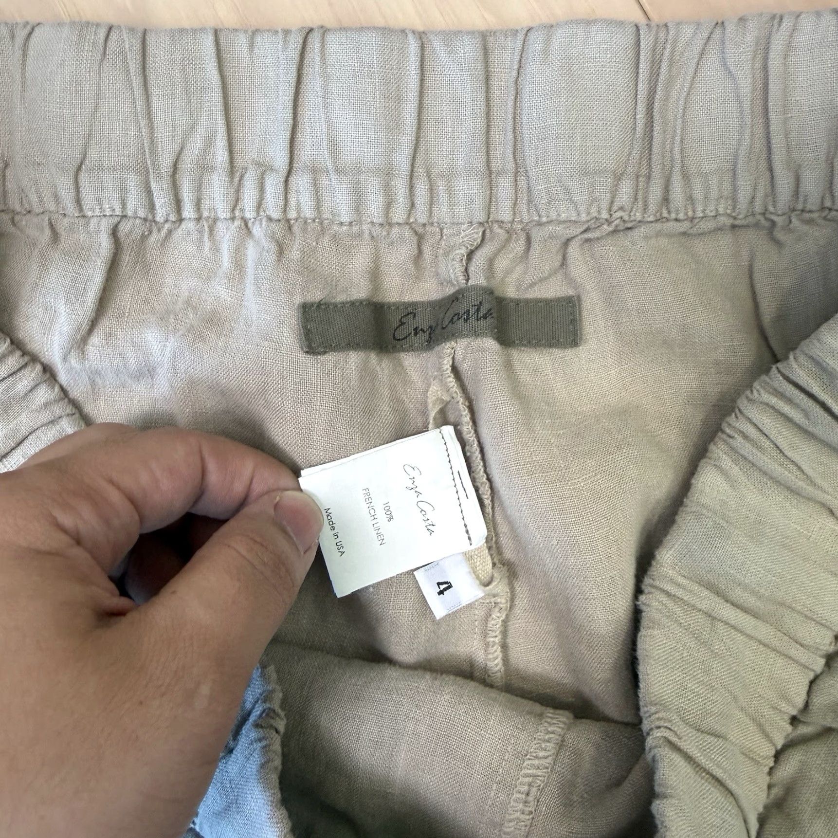 Enza Costa Enza Costa Linen Pants Women's 4 Beige Straight Leg, Button, Zipper, Pockets, Regular Rise, Linen Dress Pants, Vintage No, 31.5 Inseam Size 27" / US 4 / IT 40 - 5 Thumbnail