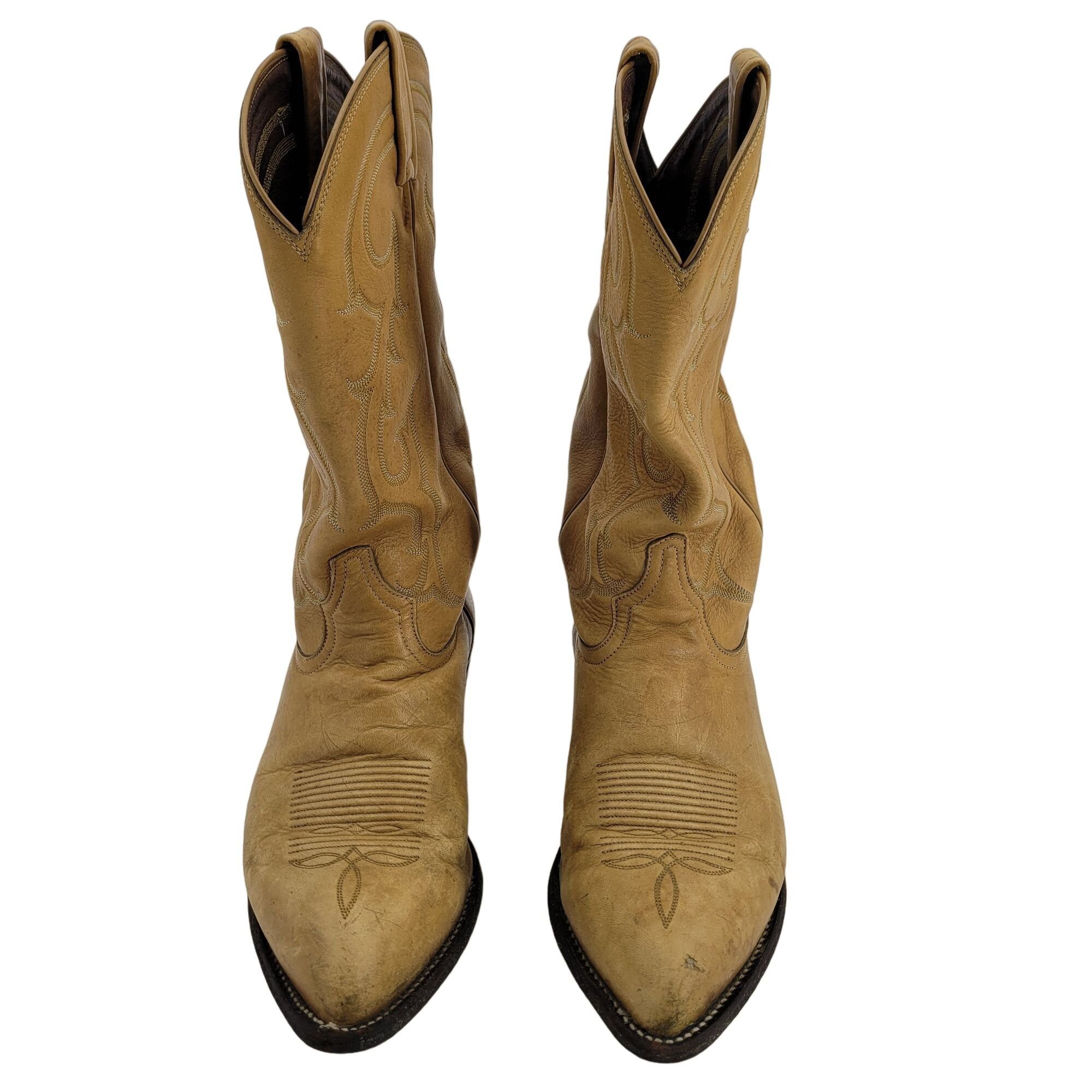 Vintage Tony Lama Leather Western Cowboy Boots 10 Yellow