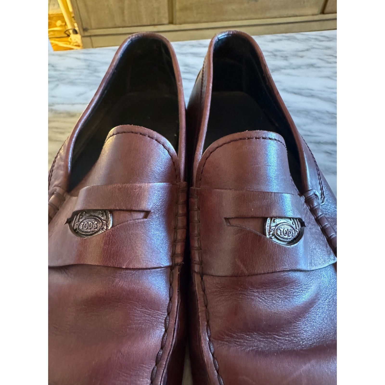 Tod\'s Men\'s Burgundy Leather Penny Driving Loafers Tod\ main image 2