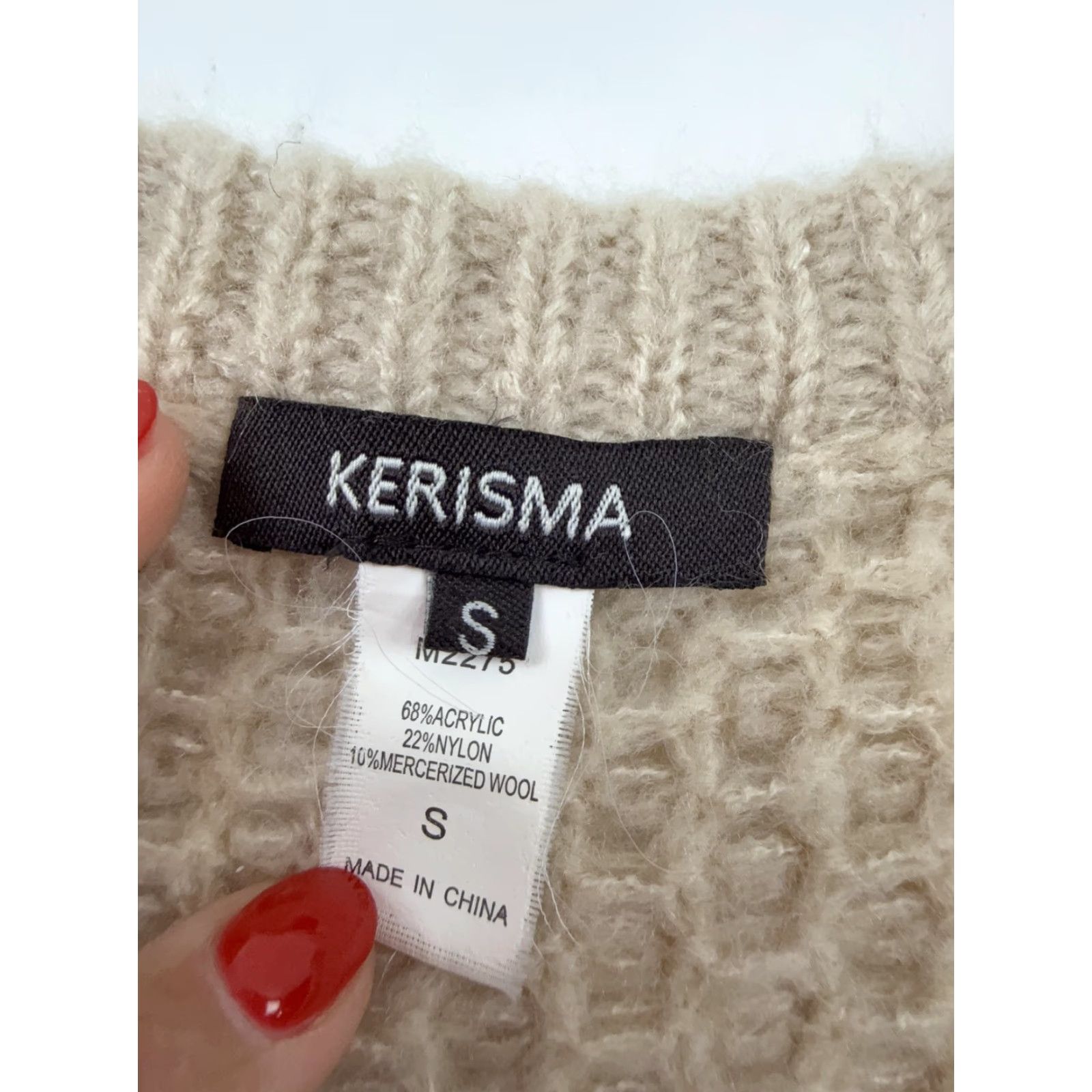 Vintage KERISMA Sweater Womens Small Beige Wool Blend Crewneck Pullover Long Sleeve Raglan Knit Waffle Knit Casual Fall Winter Size S / US 4 / IT 40 - 5 Thumbnail