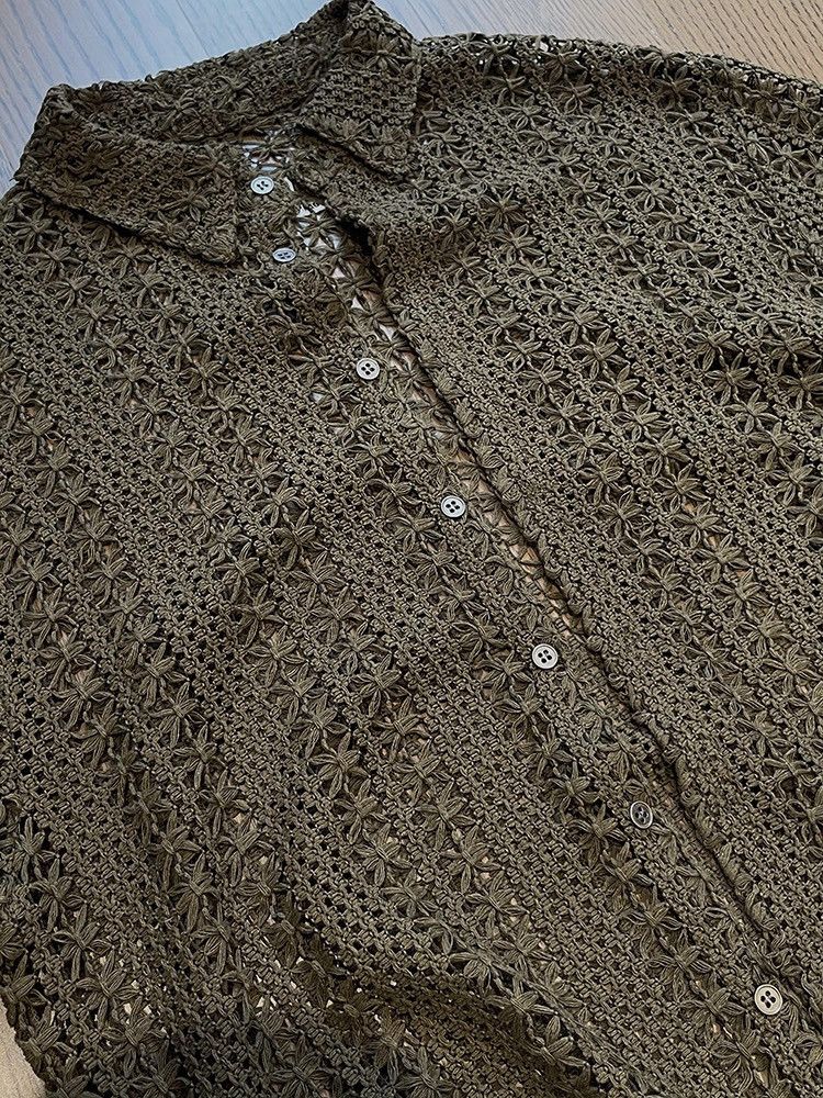 Japanese Brand × Vintage Retro fashion hollow out crochet button up shirt Size US XXL / EU 58 / 5 - 6 Thumbnail