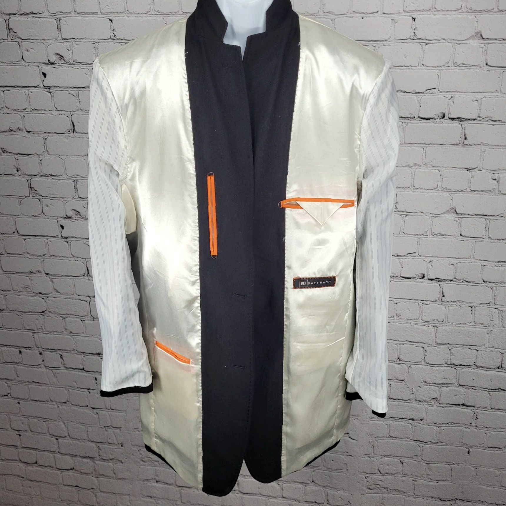 Doublet VINTAGE Bachrach Black 100% Wool 3 Button Double Vented Notch Blazer Sport Coat 42L Size 42R - 6 Thumbnail