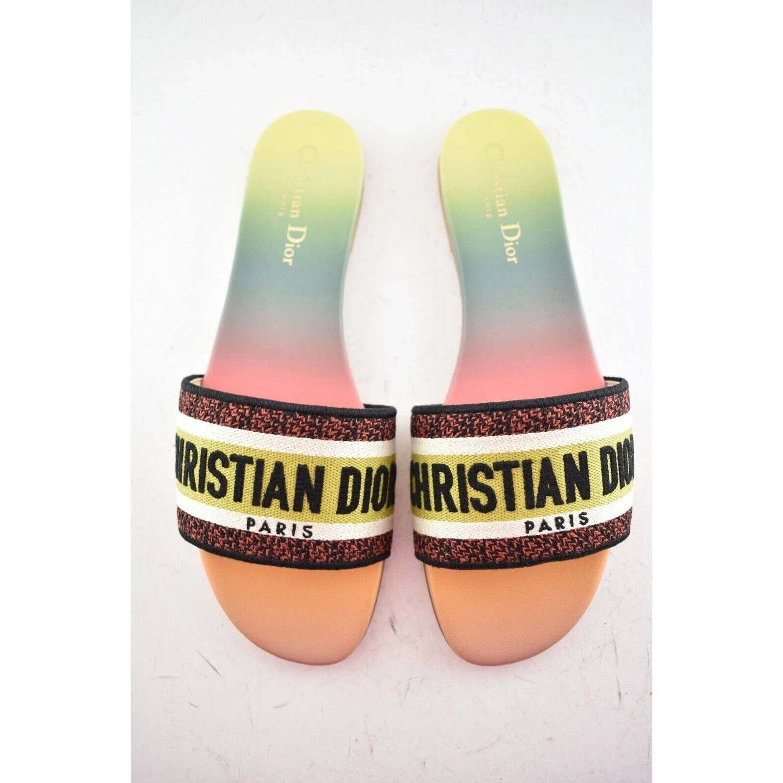 Dior Dway Rainbow Embroidered Logo Slide Flat Sandal 41.5 Size US 11.5 / IT 41.5 - 8 Thumbnail