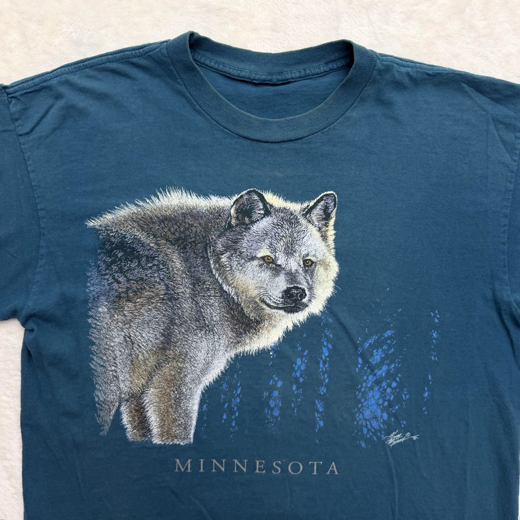 Vintage Minnesota Wolf Shirt Mens XL Blue Graphic Print Tee Short Sleeve Crew Neck Wildlife Nature MN Size US XL / EU 56 / 4 - 2 Thumbnail