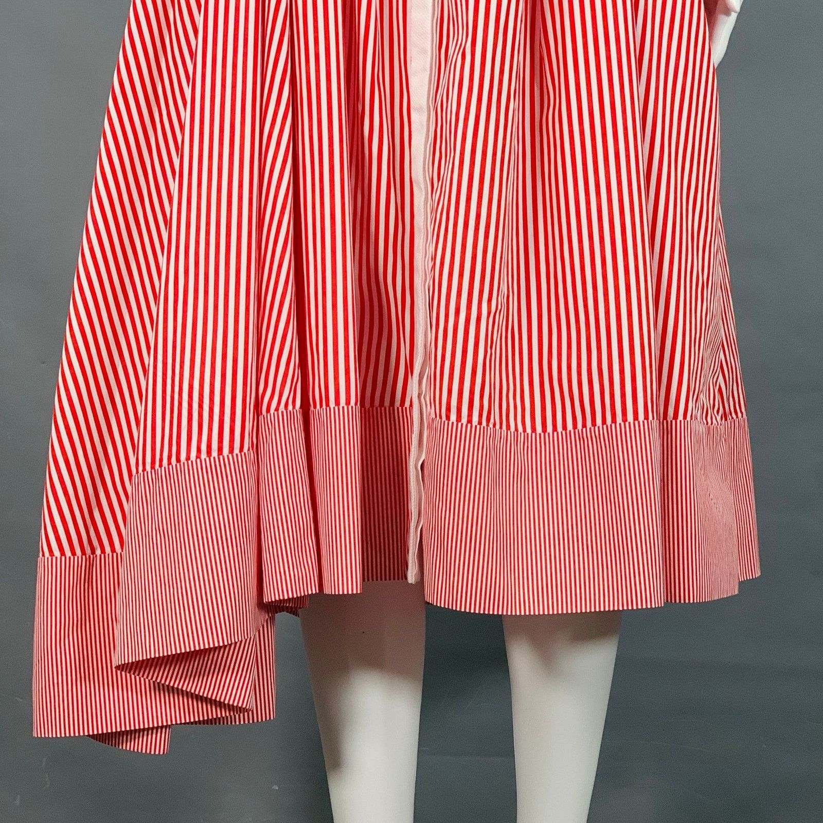 Alexander McQueen Red White Cotton Stripe Collarless Asymmetrical A-Line Dress Size XS / US 0-2 / IT 36-38 - 3 Thumbnail