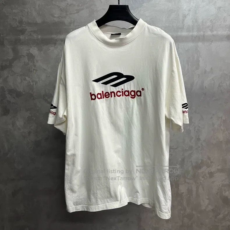 Balenciaga Balenciaga White Logo Embroidered Round Neck Short Sleeve Size US L / EU 52-54 / 3 - 1 Thumbnail