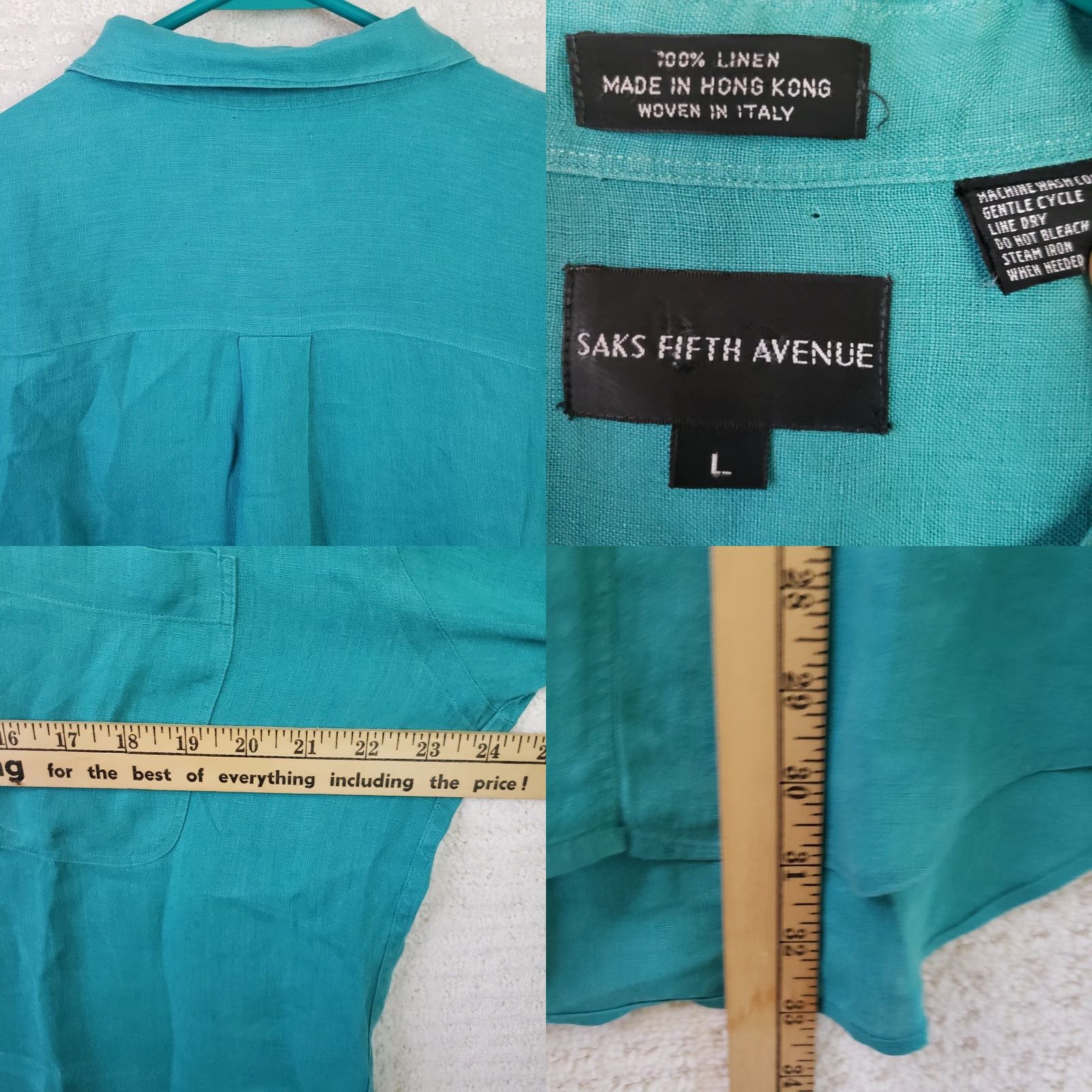 Saks Fifth Avenue Saks Fifth Avenue Shirt Mens L Aqua Linen Short Sleeve Button-Up Closet Classic 1 Pocket Button-Down Collar Front Size US L / EU 52-54 / 3 - 8 Thumbnail