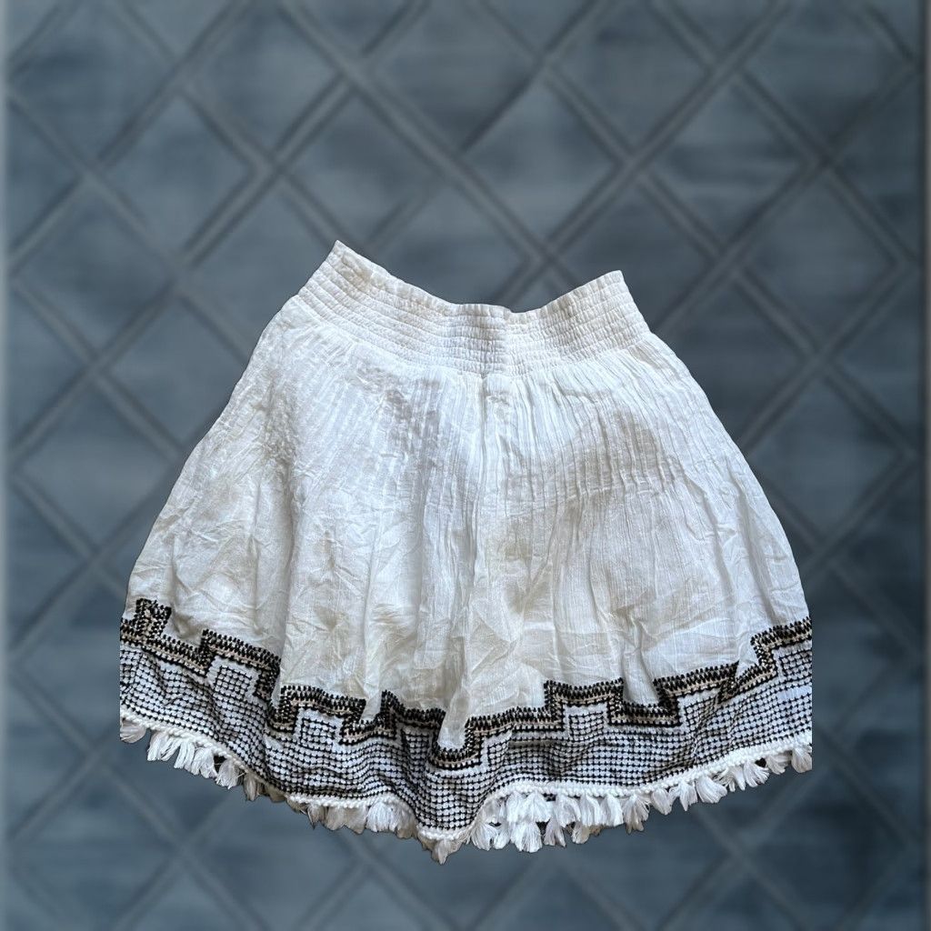 J.Crew VINTAGE J.CREW Cotton Skirt Women Short Mini Elastic Waist Embroidered Tassel Hem White 2XS Womens Size 24" / US 00 / IT 34 - 1 Thumbnail