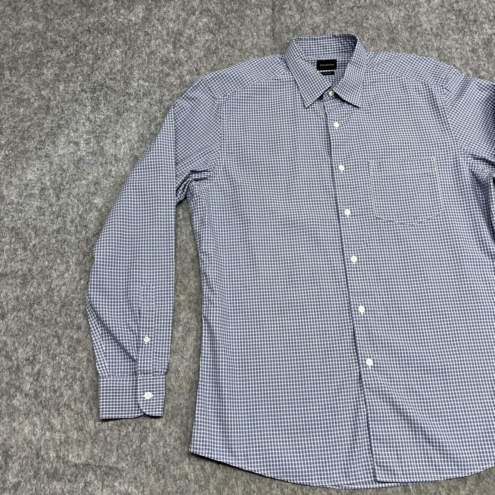 Ermenegildo Zegna Ermenegildo Zegna Shirt Mens XL Blue Check Traveller Long Sleeve Dress Turkey Size 46R - 5 Thumbnail